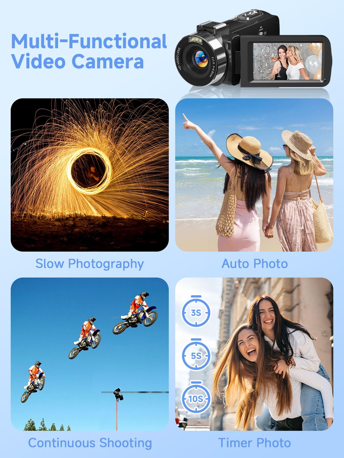 Gtonster Digital Camera,4K Video Camera Camcorder UHD 56MP WiFi Vlogging Cameras,18X Digital Zoom IR Night Vision 3.0''Touch Screen Cameras with 64GB Card,Remote Control,Webcam and Battery