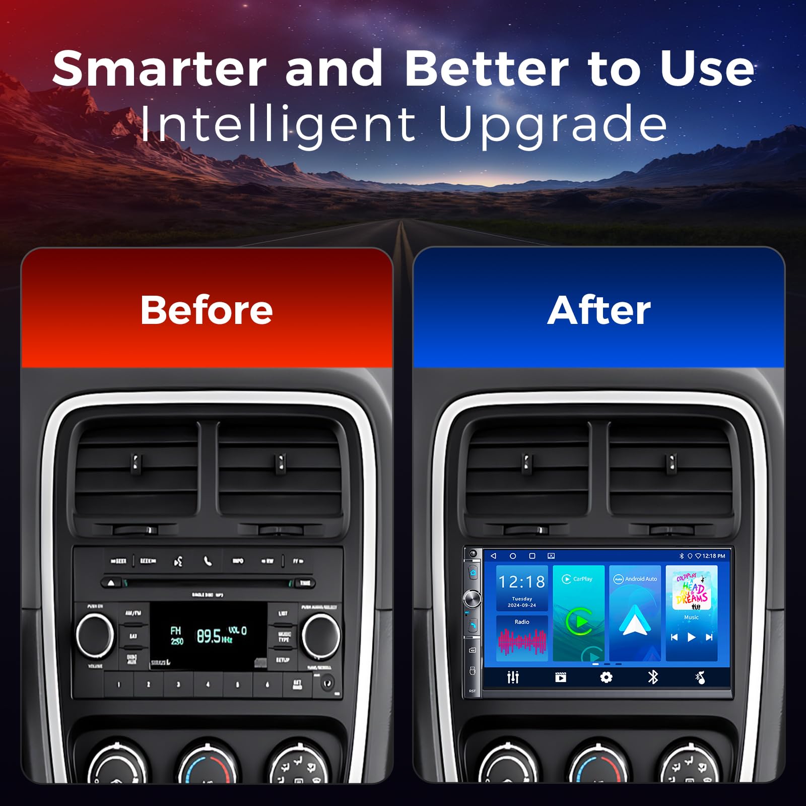 Kissound 7" Double Din Car Stereo with Wireless Apple Carplay & Android Auto, 240W, SWC, Subwoofer Out, Bluetooth, Mirror Link, USB-C/AUX/TF,FM/AM，Car Radio Receiver
