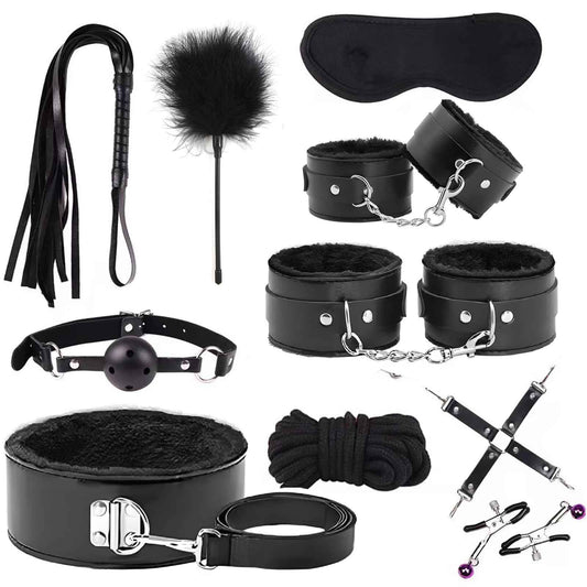 15 PCS Sex Bondage BDSM Kits Restraints, Fetish Handcuffs Ankle Cuff Collar Blindfold Whip Rope Nipple Clamps Paddle Anal Toys Ball Gag Adult Games Foreplay Toys for Couples