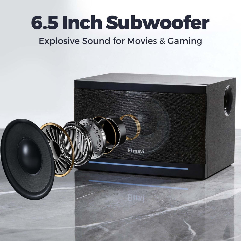 Elimavi 5.1 Surround Sound Systems Home Theater System, Wired Surround Sound Speaker System with 6.5" Subwoofer, Bluetooth 5.3 Audio System for TV Living Room, RCA Coaxial Optical Input, Metal Mesh