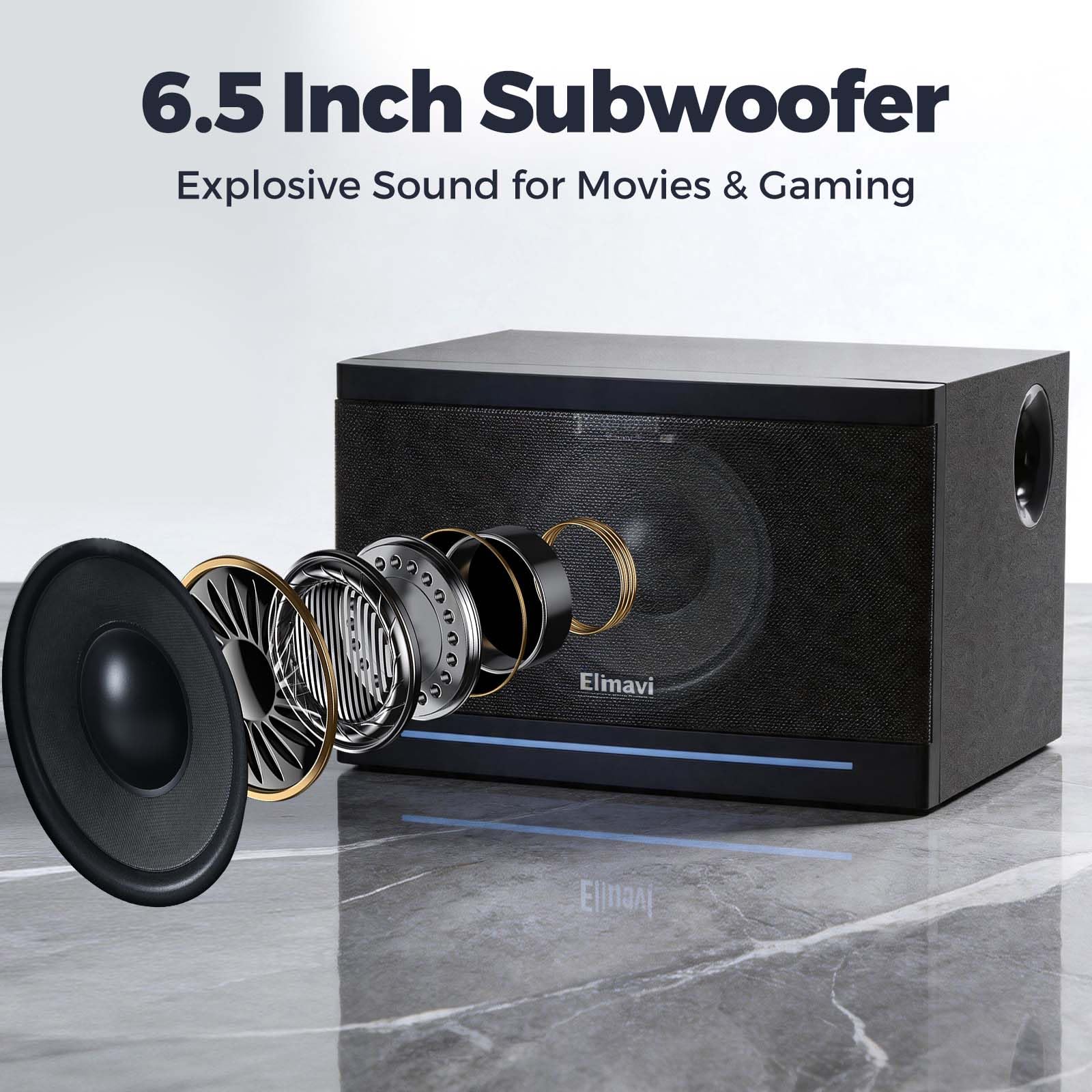 Elimavi 5.1 Surround Sound Systems Home Theater System, Wired Surround Sound Speaker System with 6.5" Subwoofer, Bluetooth 5.3 Audio System for TV Living Room, RCA Coaxial Optical Input, Metal Mesh