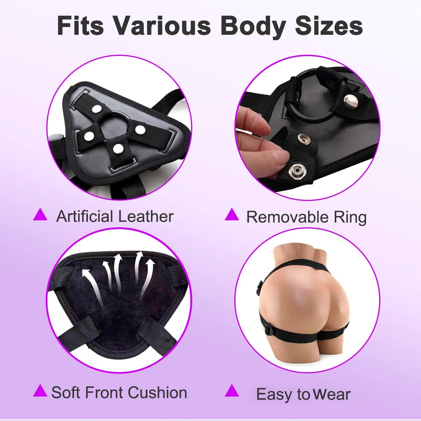 ASNOKNAE Adjustable Strap-On Harness 52in Waist with 5 O-Rings