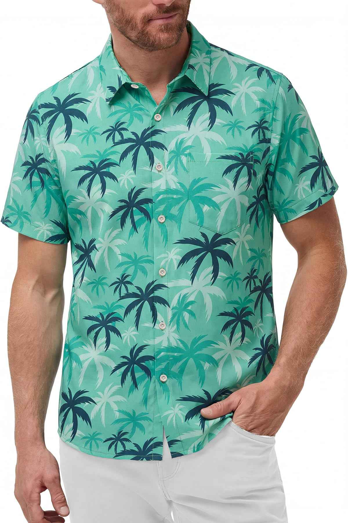 KYKU Mens Hawaiian Shirts Short Sleeve Button Down Summer Vacation Beach Shirts, Pleated Back, with Pocket