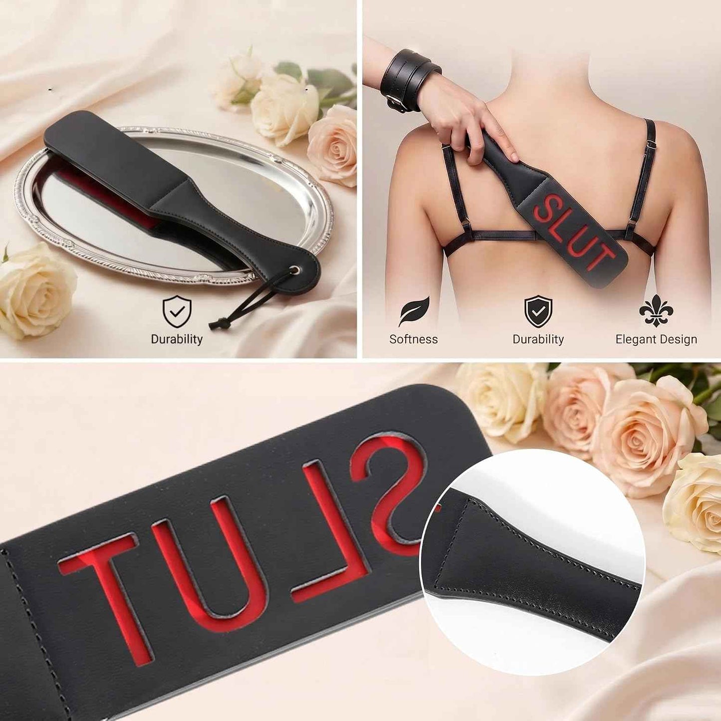 Sex Paddle PU Leather Slut Spanking SM Play 12.8inch Length for Bachelorette Party Couples Bondage Fetish