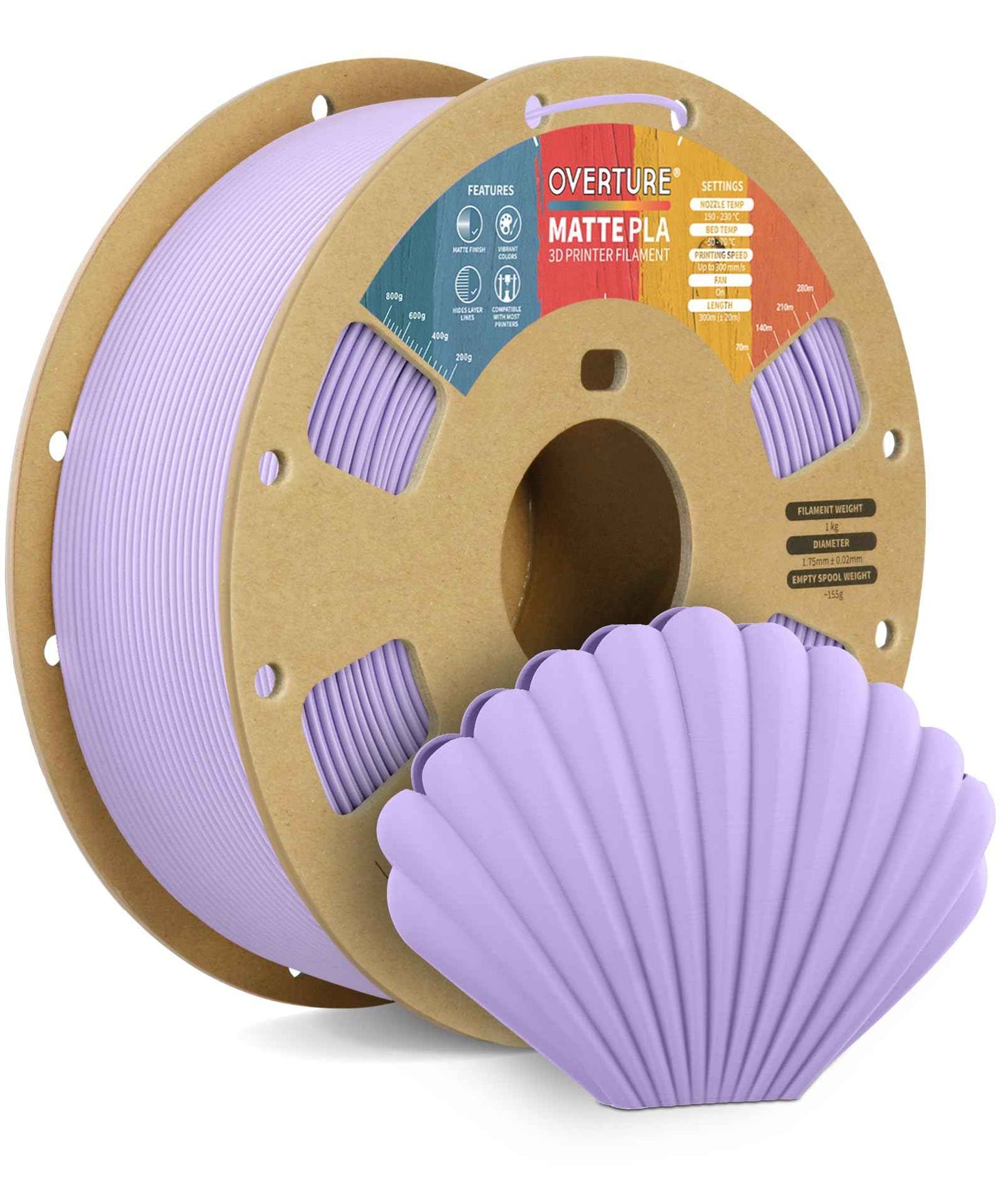 OVERTURE Matte PLA 3D Printer Filament 1.75mm, Matt Surface & Low Warping Filament 1kg Spool (2.2 lbs), Accuracy +/- 0.02 mm, Fit Most FDM Printers