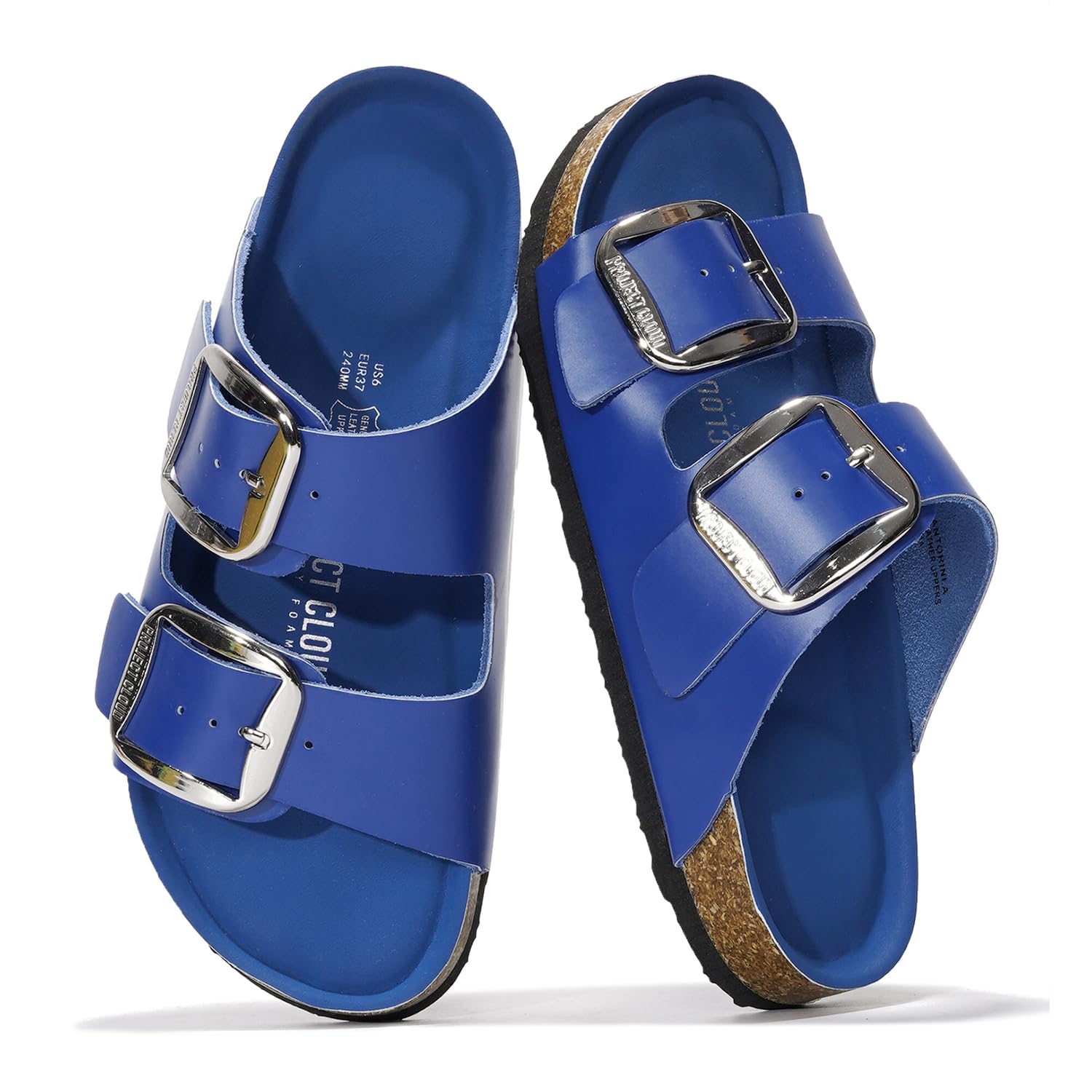 Project Cloud 100% Genuine Leather Flat Sandals for Women 2026 Comfortable Beach Essentials Womens Sandals Memory Foam Vacation Essentials Slides for Women Footwear (Santorini)