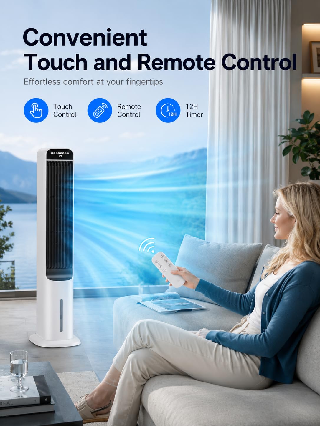 Uthfy Evaporative Air Cooler with 4 Mode, 120°Oscillation, Swamp Cooler with Remote, 12H Timer, Easy Cleaning, Portable Air Conditioner That Blow Cold Air for Bedroom, Home, Office