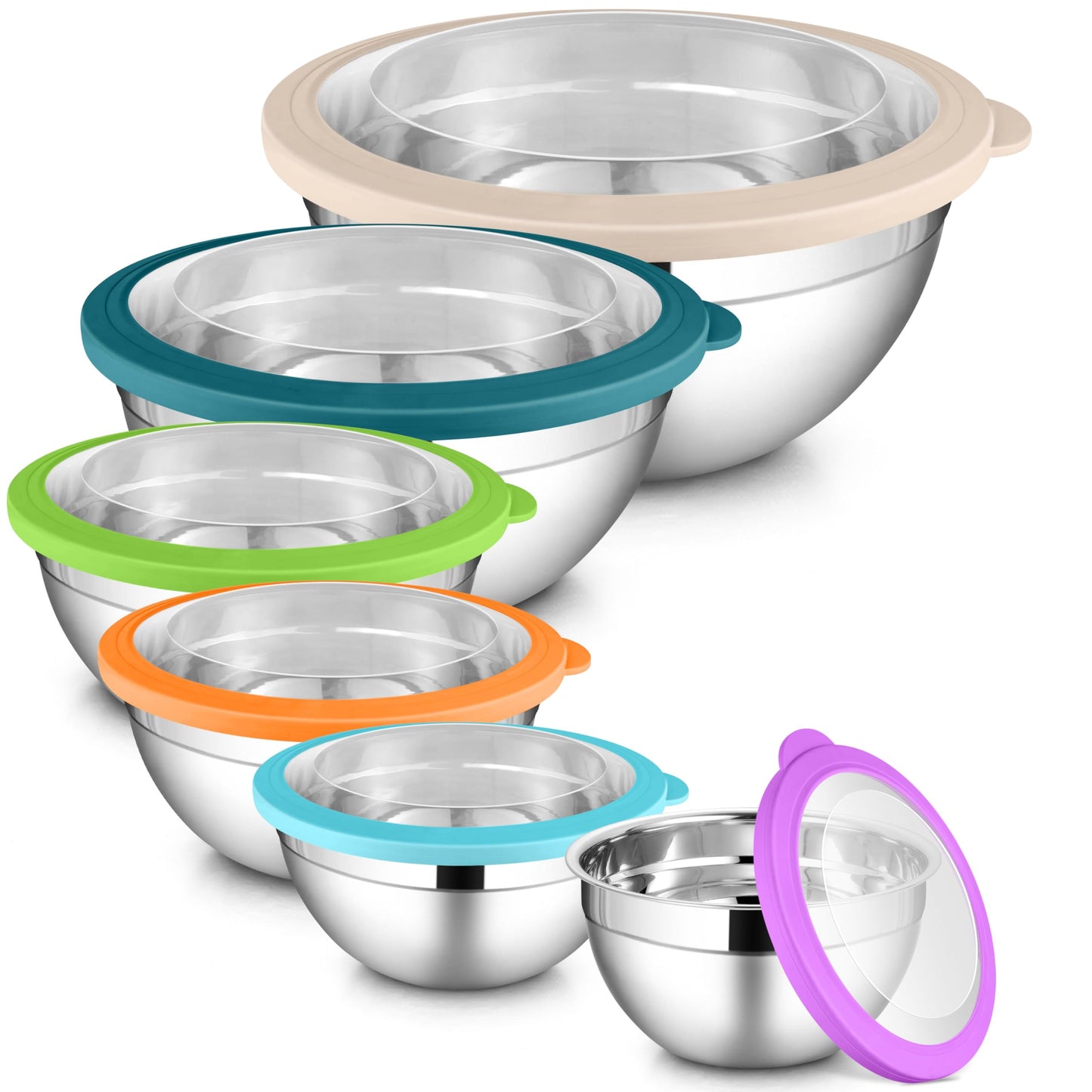 LIANYU 6-Piece Stainless Steel Mixing Bowls with Lids Set