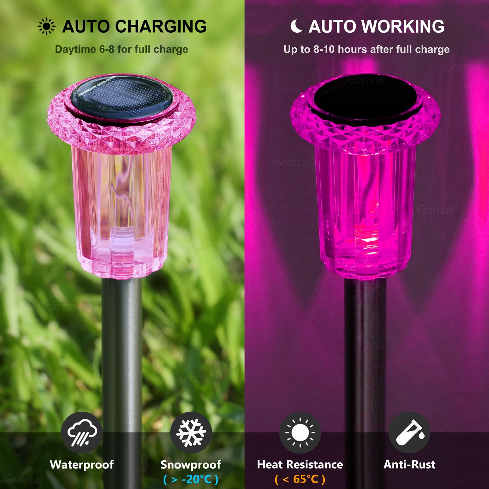 DenicMic Solar Lights Outdoor Pathway Lights LED Waterproof Acrylic Lamp Head Stainless Steel Stake for Yard Garden Landscape Path Walkway Driveway Patio Lawn