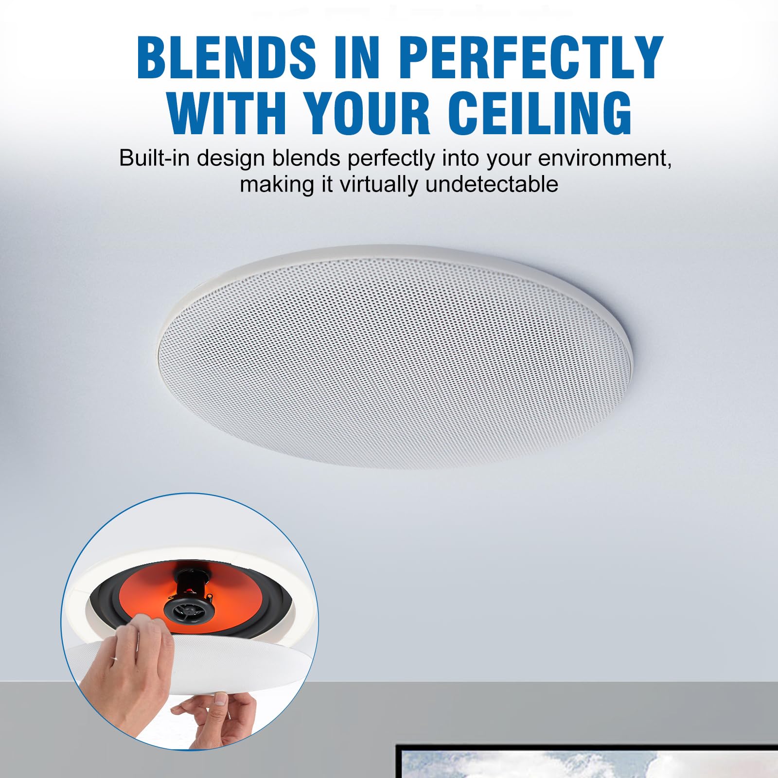 Herdio 4 Inch Bluetooth Ceiling Speakers 240W 2-Way Flush Mount in Wall Amplifier Receiver Suitable for Home Theater Bathroom Living Room Kitchen Office (1 Pair)