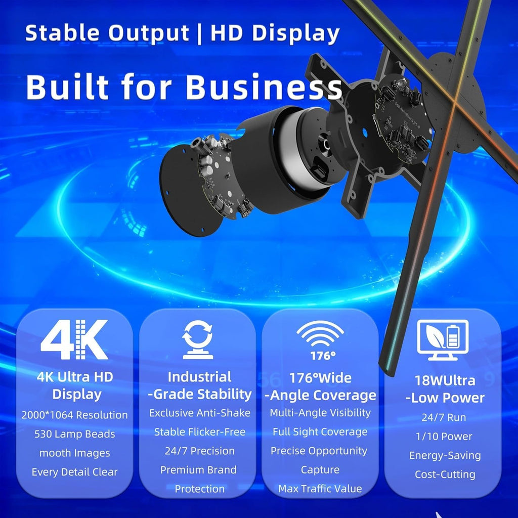 3D Hologram Fan 23.6 Inch/60CM,3D Hologram Led Fan Projector with APP+WIFI+Bluetooth+Remote Control,3D Holographic Fan for Business Store Display,Party,Christmas,exhibition,wedding