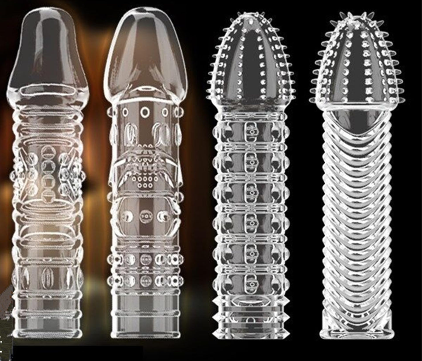 Threaded mace Condom Male Condom Adult Lock fine Ring Extended Sleeve Crystal Sleeve Color: Clear 4pcs