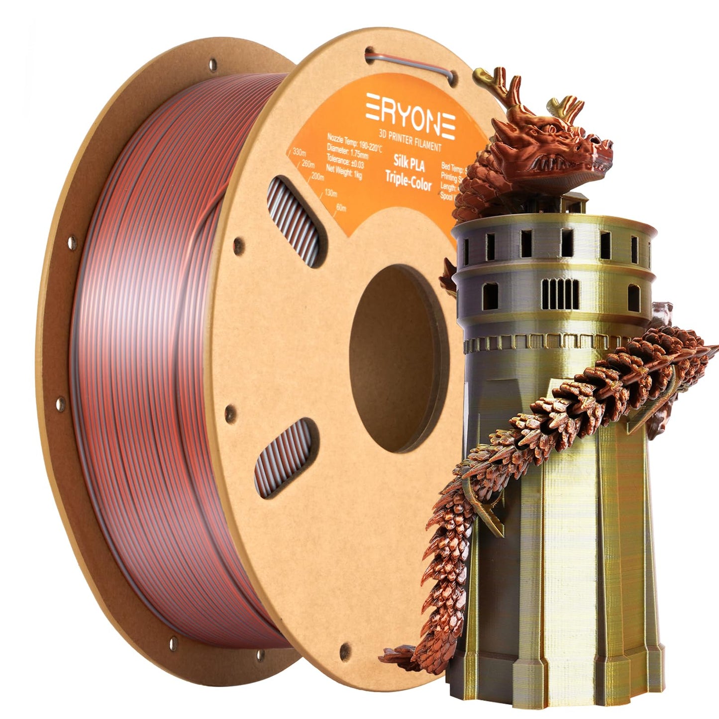 ERYONE Silk Color PLA Filament 3D Printer 1.75mm +/- 0.03mm, Filament PLA Cardboard Spool