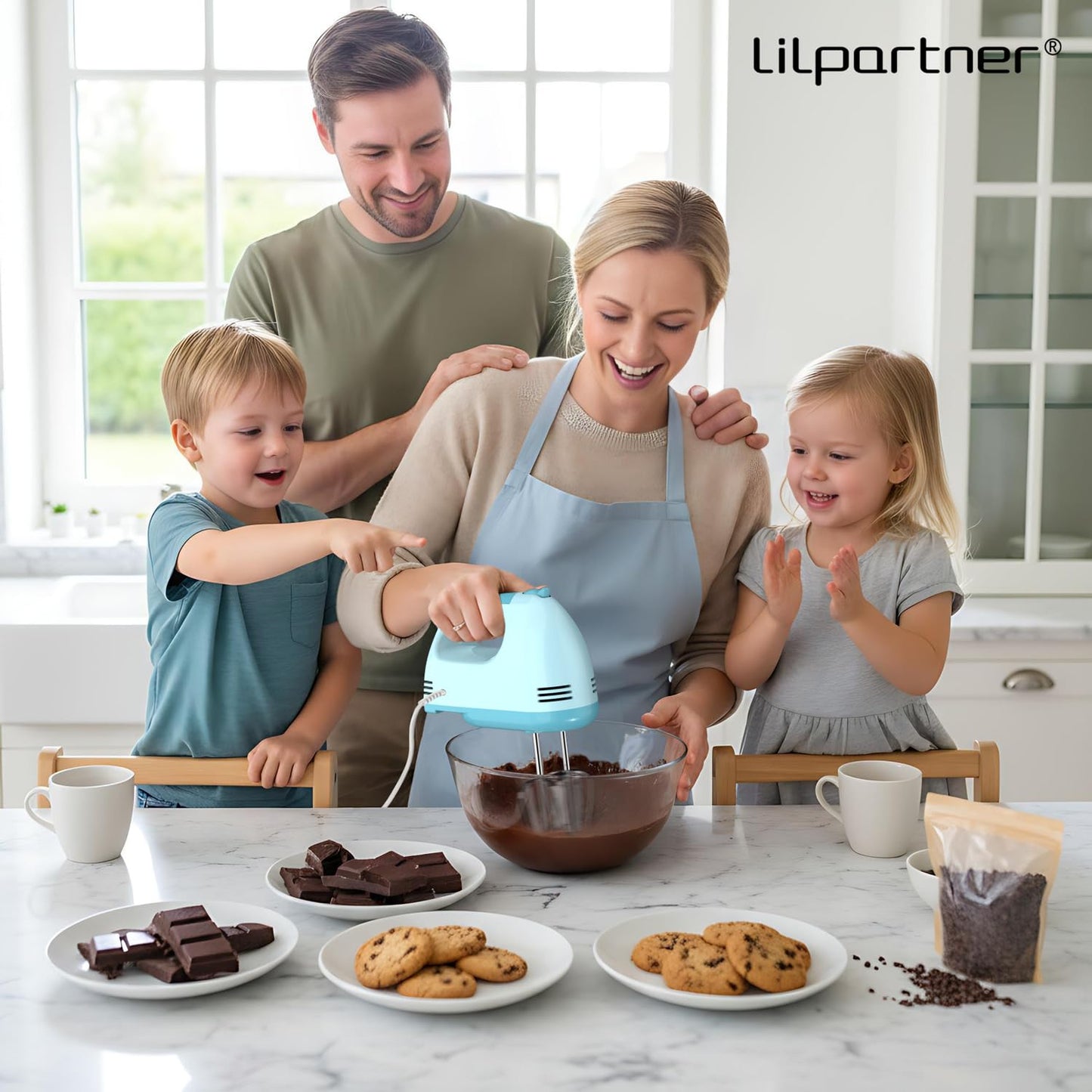 LILPARTNER Hand Mixer Electric, Ultra Power Kitchen Hand Mixer With 7-Speed & 5 Stainless Steel Accessories for Whipping Dough, Cream, Cake, Dishwasher Safe, Pink