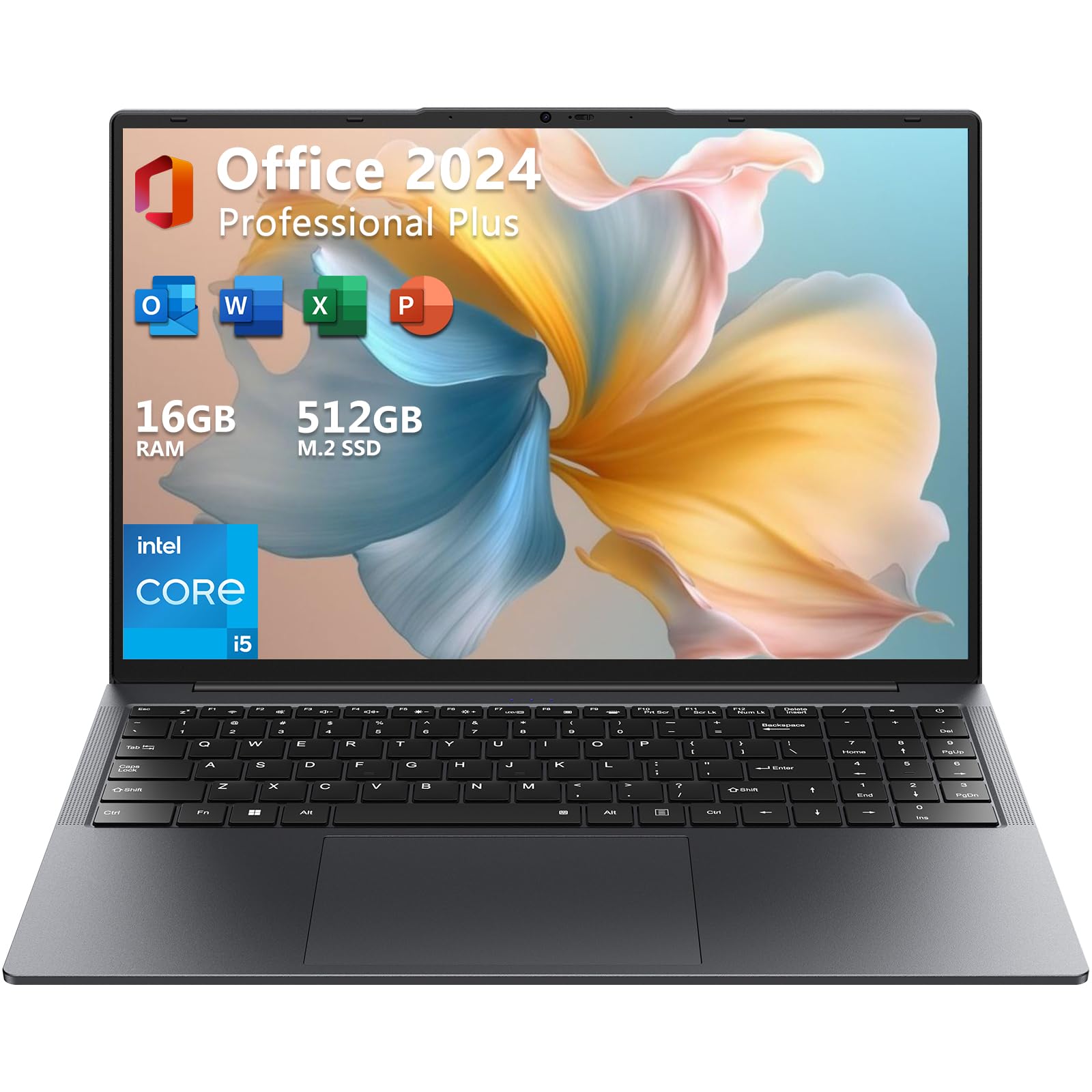 EYY 16" Laptop Computer Intel Core i5 Processor, Windows 11 Pro Laptop 16GB(8+8) RAM 512GB SSD, 1920 x 1200 FHD 16:10 Display, MS Office 2024, Notebook with Backlit Keyboard, BT5.0, HDMI