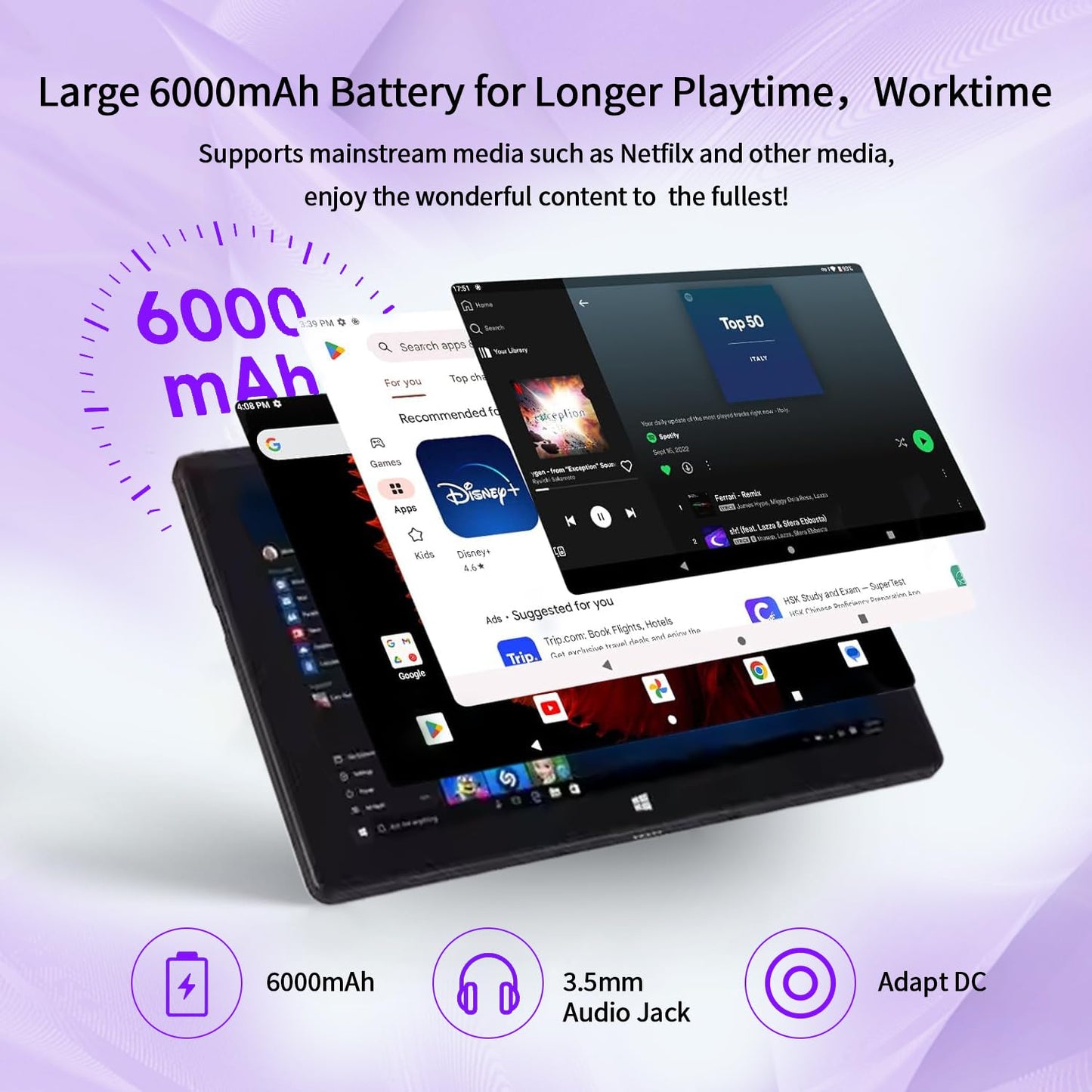 SZTPSLS 10 Inch Windows 11 Tablet, 6GB RAM 128GB ROM, 1280x800 IPS Screen, Dual Band 5G WiFi, Bluetooth, 5MP+2MP Camera, 6000mAh Ultra Slim Portable Tablet