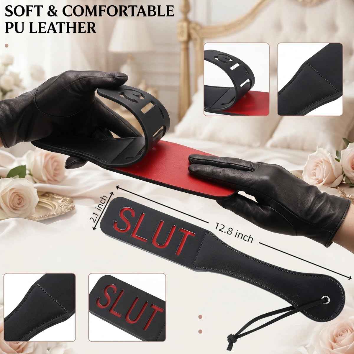 Sex Paddle PU Leather Slut Spanking SM Play 12.8inch Length for Bachelorette Party Couples Bondage Fetish