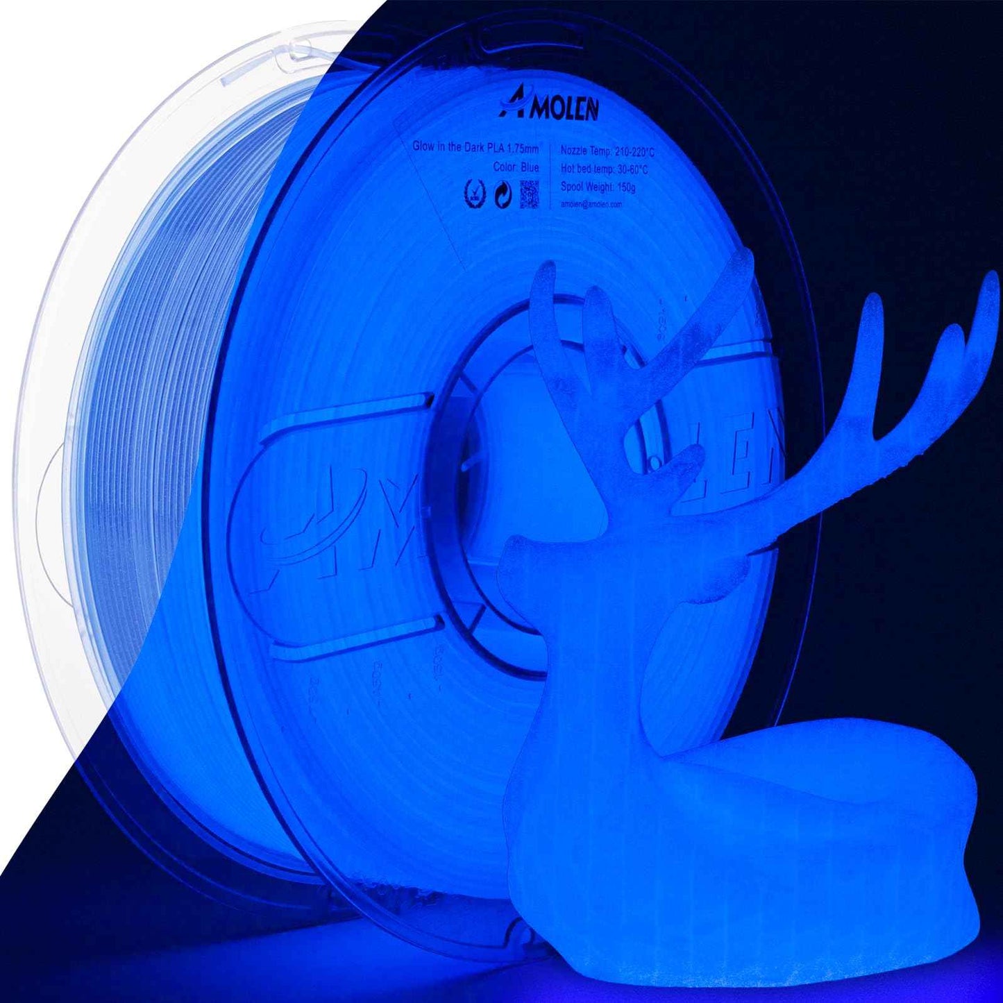 AMOLEN Glow in The Dark PLA Filament, 1.75mm PLA 3D Printer Filament