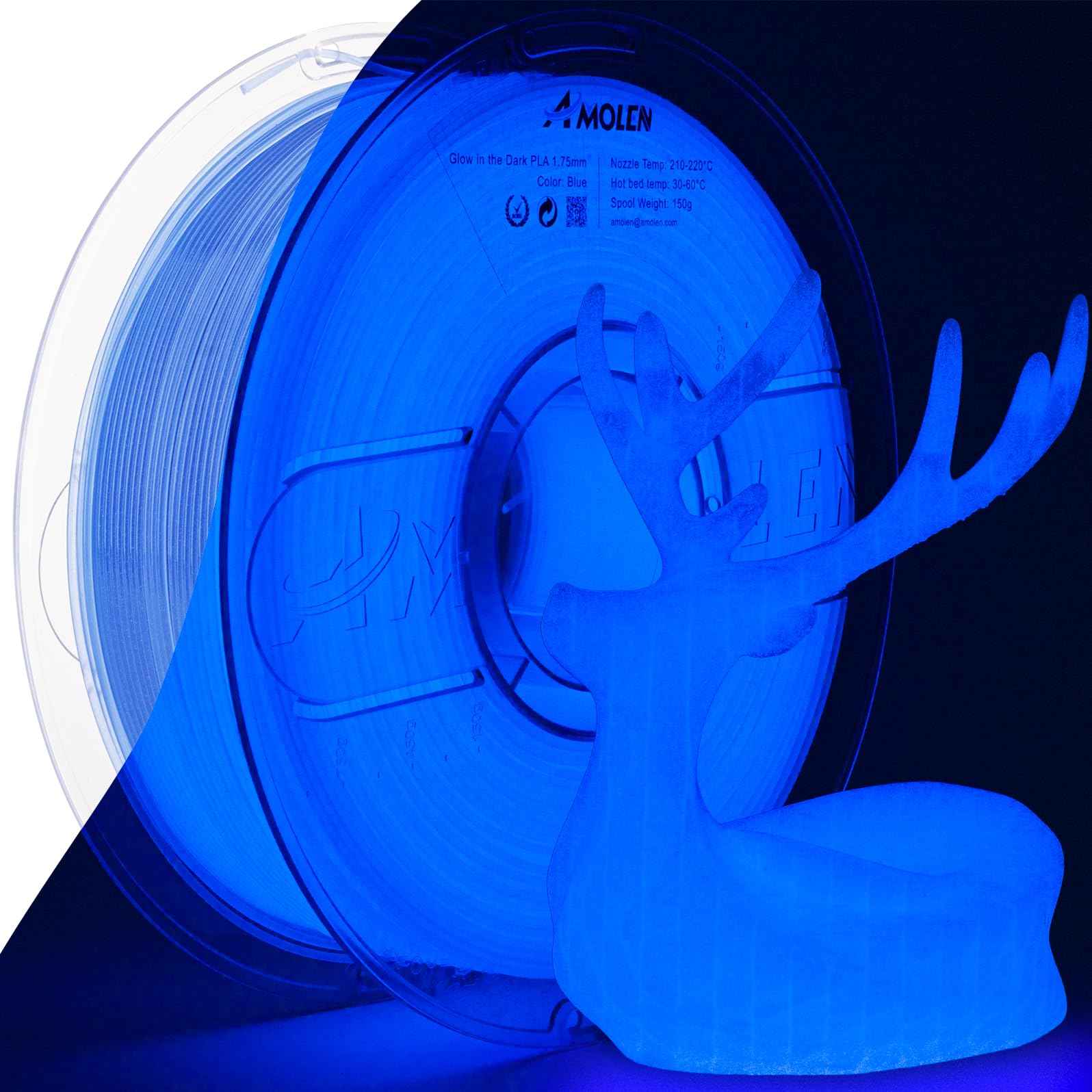 AMOLEN Glow in The Dark PLA Filament, 1.75mm PLA 3D Printer Filament