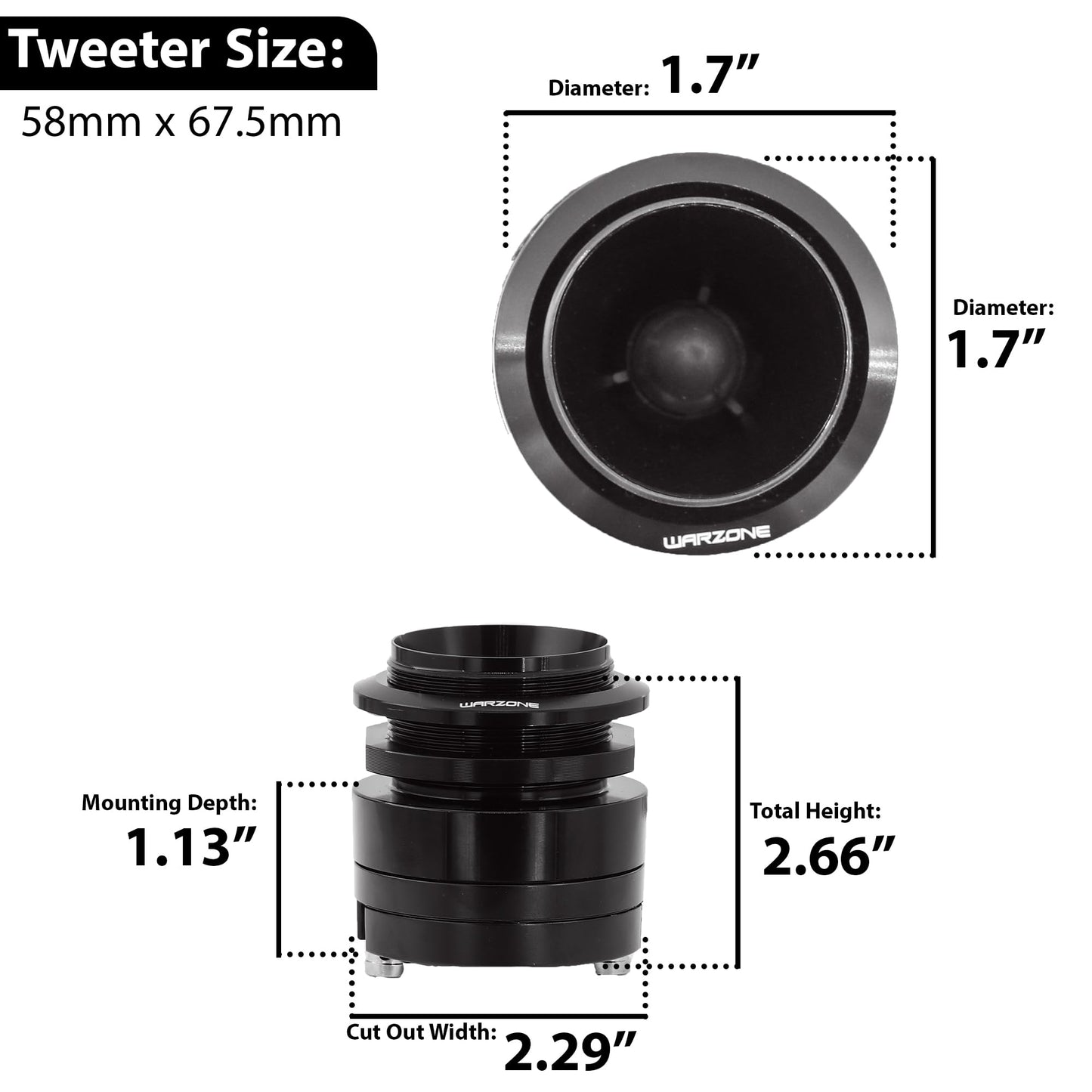 Warzone 2X WZ45TW 1.7-Inch Super Tweeter Speaker, 4 Ohm, 3000W Total Max Power, 106dB Sensitivity, Titanium Diaphragm, CCAW Voice Coil for Pro Car Audio (Pair)