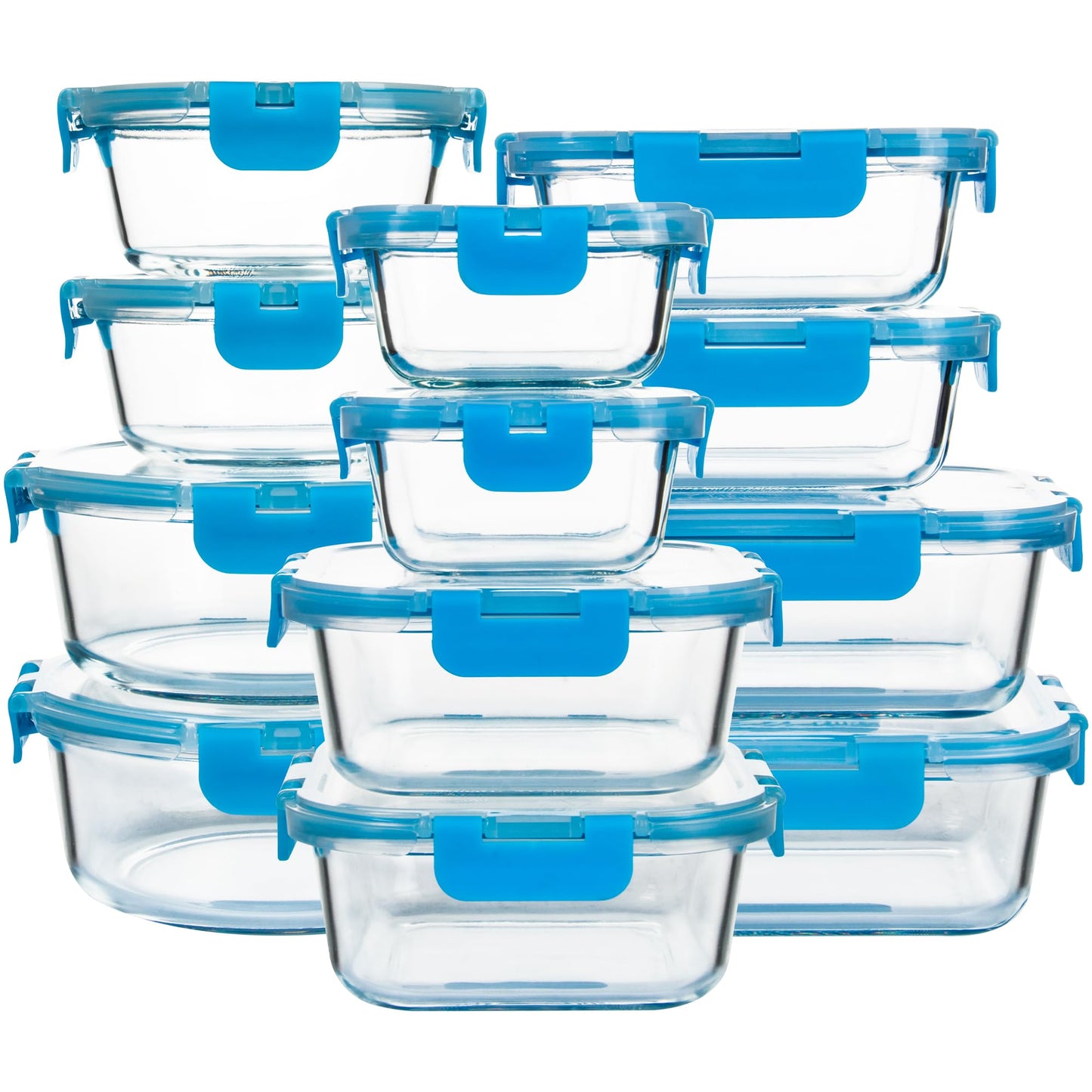 FAWLES 12 Pack Glass Meal Prep Containers with Airtight Lids, Leak-Proof Food Storage Containers, Dishwasher/Microwave/Oven/Freezer Safe Glass Containers for Lunch, Leftovers, to Go