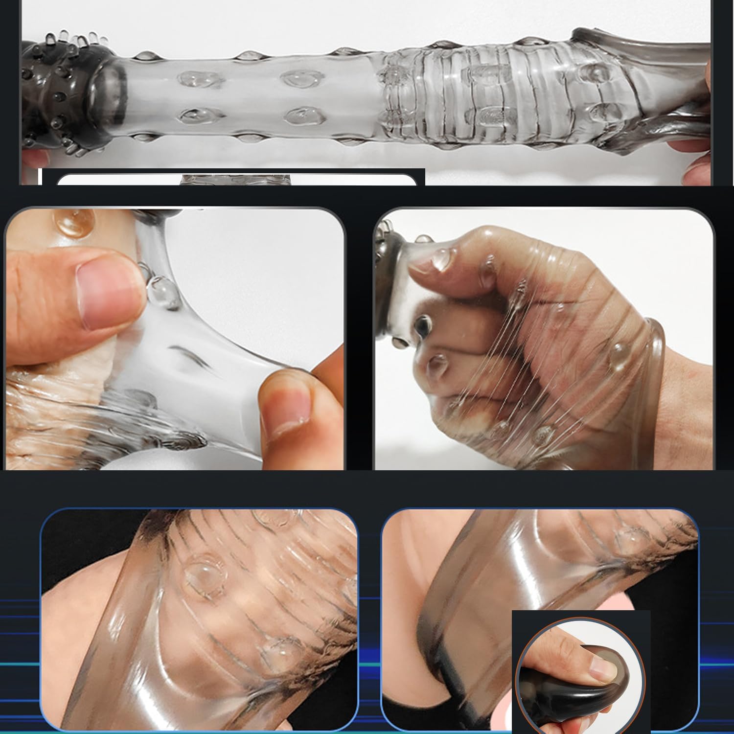 Penis Sleeve Penis Ring Male Sex Toy, Reusable Penis Pump Cock Sleeve with Multi-Stage Design Stimulation Spiral, Penis Enlarger Extender 2.4 inch, Super Soft Penis Rings for Mens Couples Sex Toys
