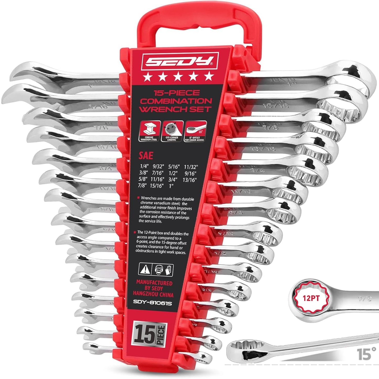 SEDY Combination Wrench Set with Magnetic Organizer