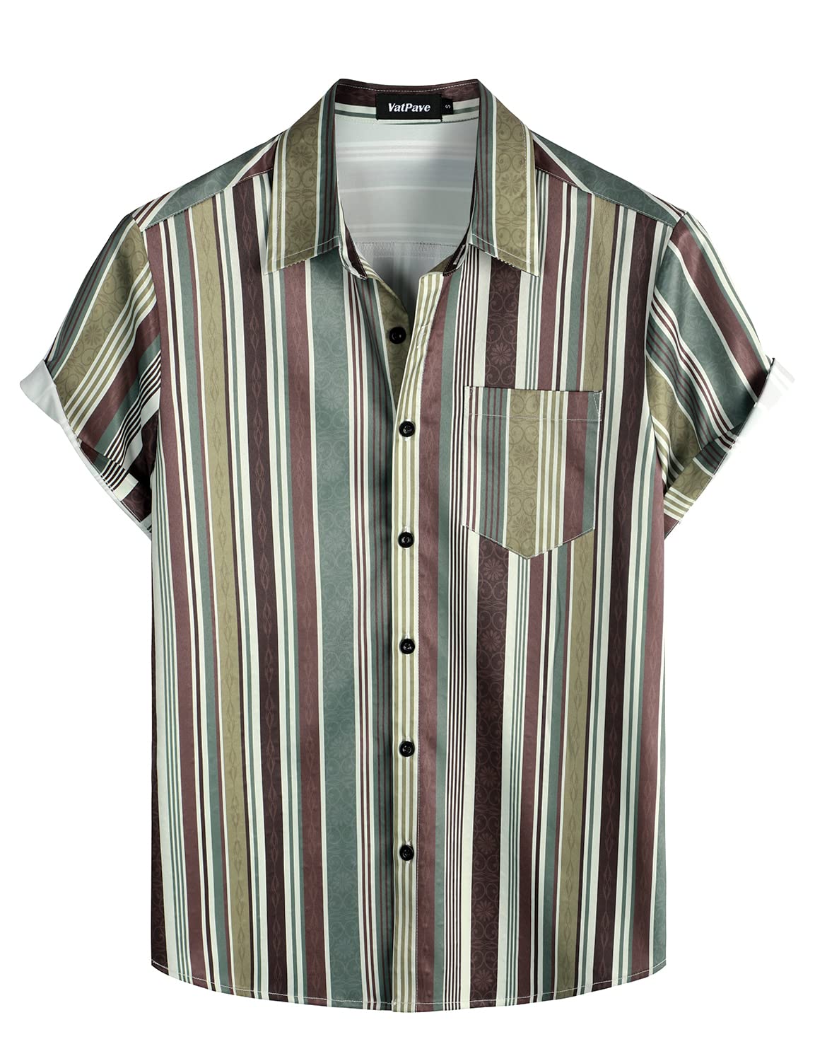 VATPAVE Mens Striped Summer Shirts Casual Button Down Short Sleeve Beach Stylish Untucked Hawaiian Shirts