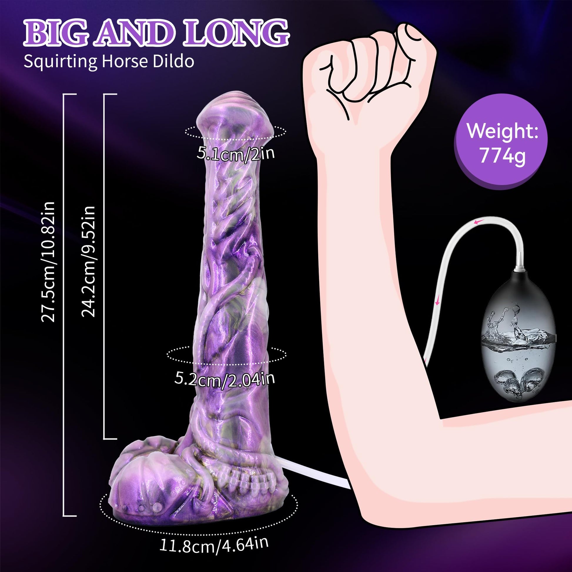 Squirting Dildo Horse Penis for Women, 12inch Big Ejaculating Cock Soft Silicone Suction Cup Monster Cumming Penis Anal Dildo for Solo Play and Couples Sex Game