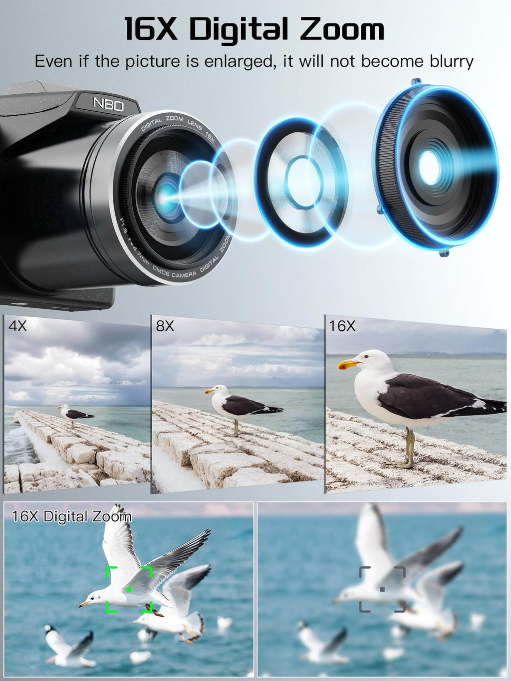 64MP 8K Cameras for Photography with 2.8" Flip Screen & Hot Shoe, 16X Zoom, WiFi, Autofocus – Vlogging Camera for YouTube, Includes 64GB Card & 2 Batteries