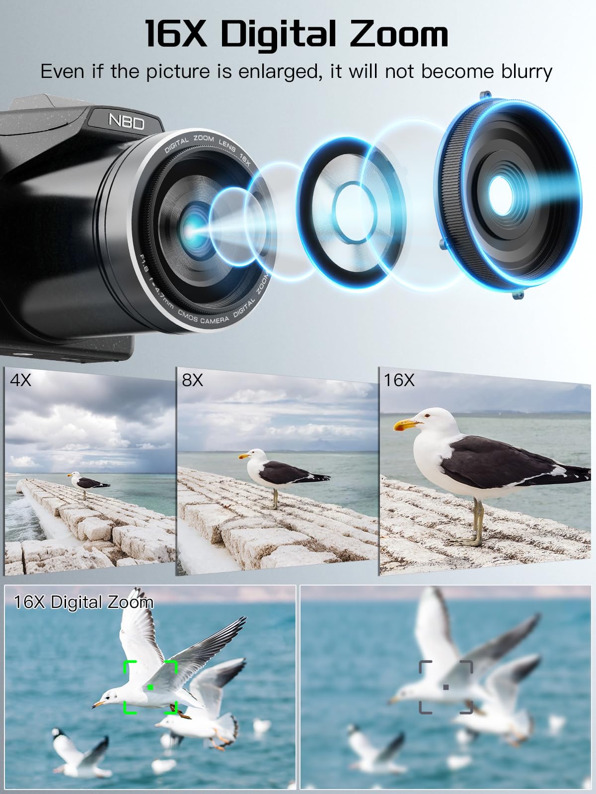 64MP 8K Cameras for Photography with 2.8" Flip Screen & Hot Shoe, 16X Zoom, WiFi, Autofocus – Vlogging Camera for YouTube, Includes 64GB Card & 2 Batteries