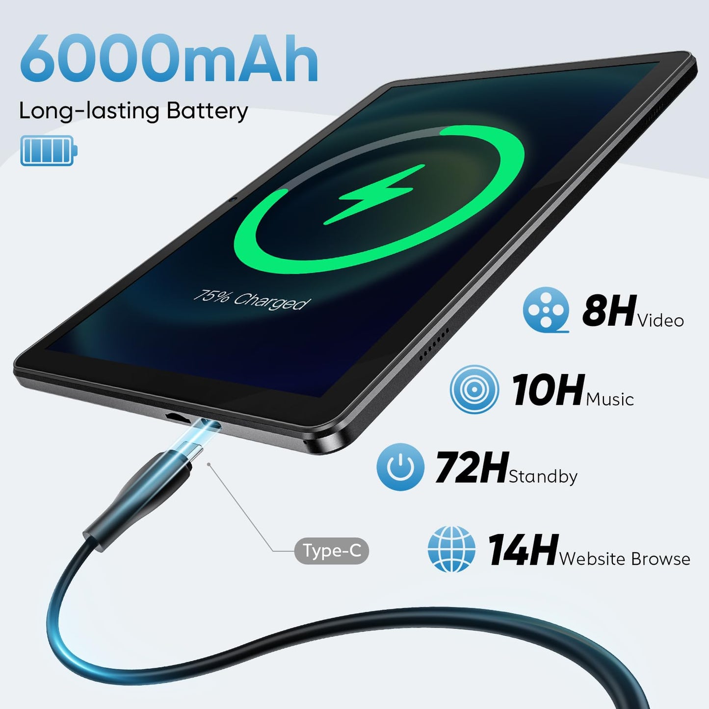 MENTUME 10 Inch Tablet, Android 15 Tablet, 18GB RAM + 128GB ROM (1TB Expandable), 1280x800 IPS Display, Widevine L1 Compatible Octa-Core, 6000mAh, 5MP+8MP Camera, WiFi, Bluetooth 5.4
