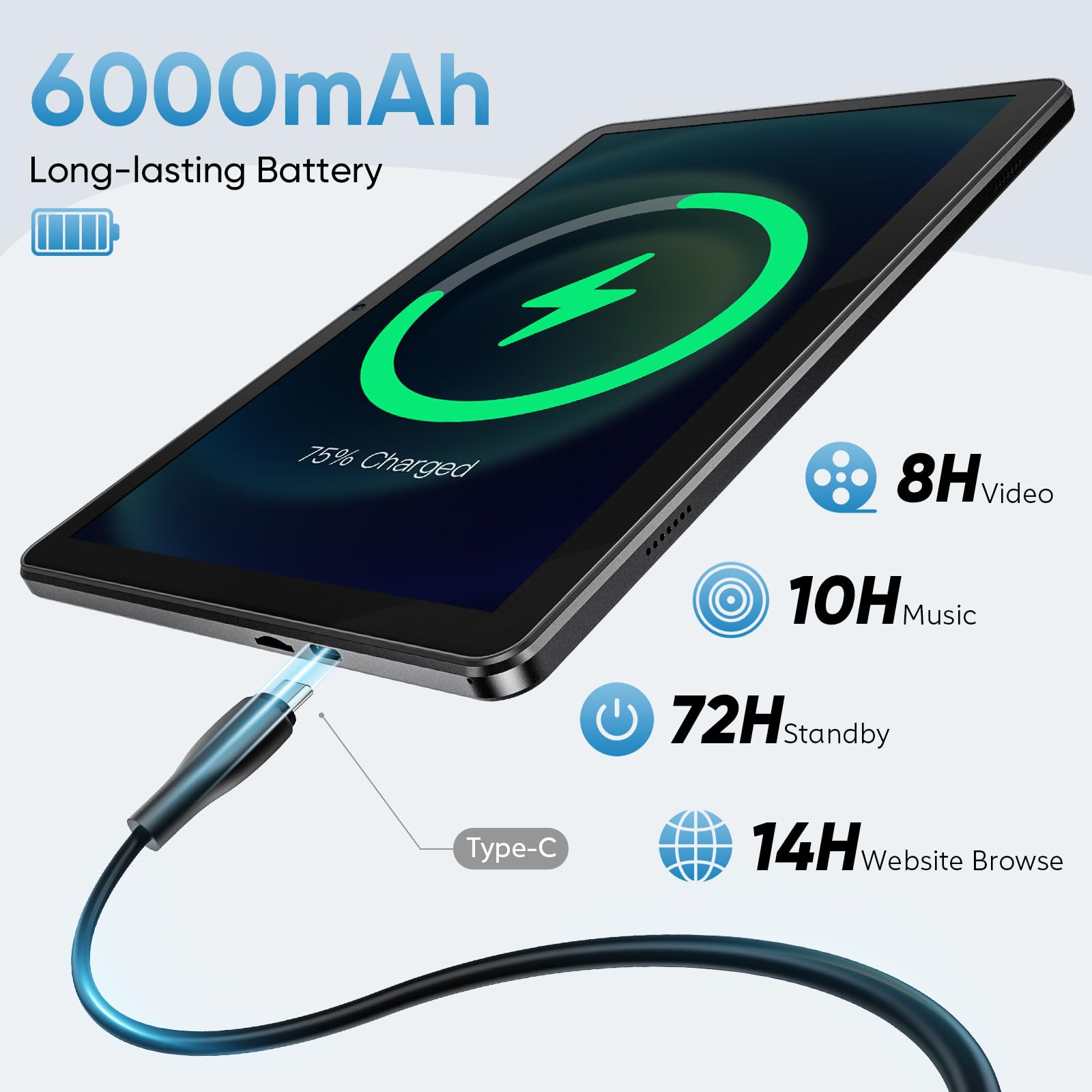 MENTUME 10 Inch Tablet, Android 15 Tablet, 18GB RAM + 128GB ROM (1TB Expandable), 1280x800 IPS Display, Widevine L1 Compatible Octa-Core, 6000mAh, 5MP+8MP Camera, WiFi, Bluetooth 5.4