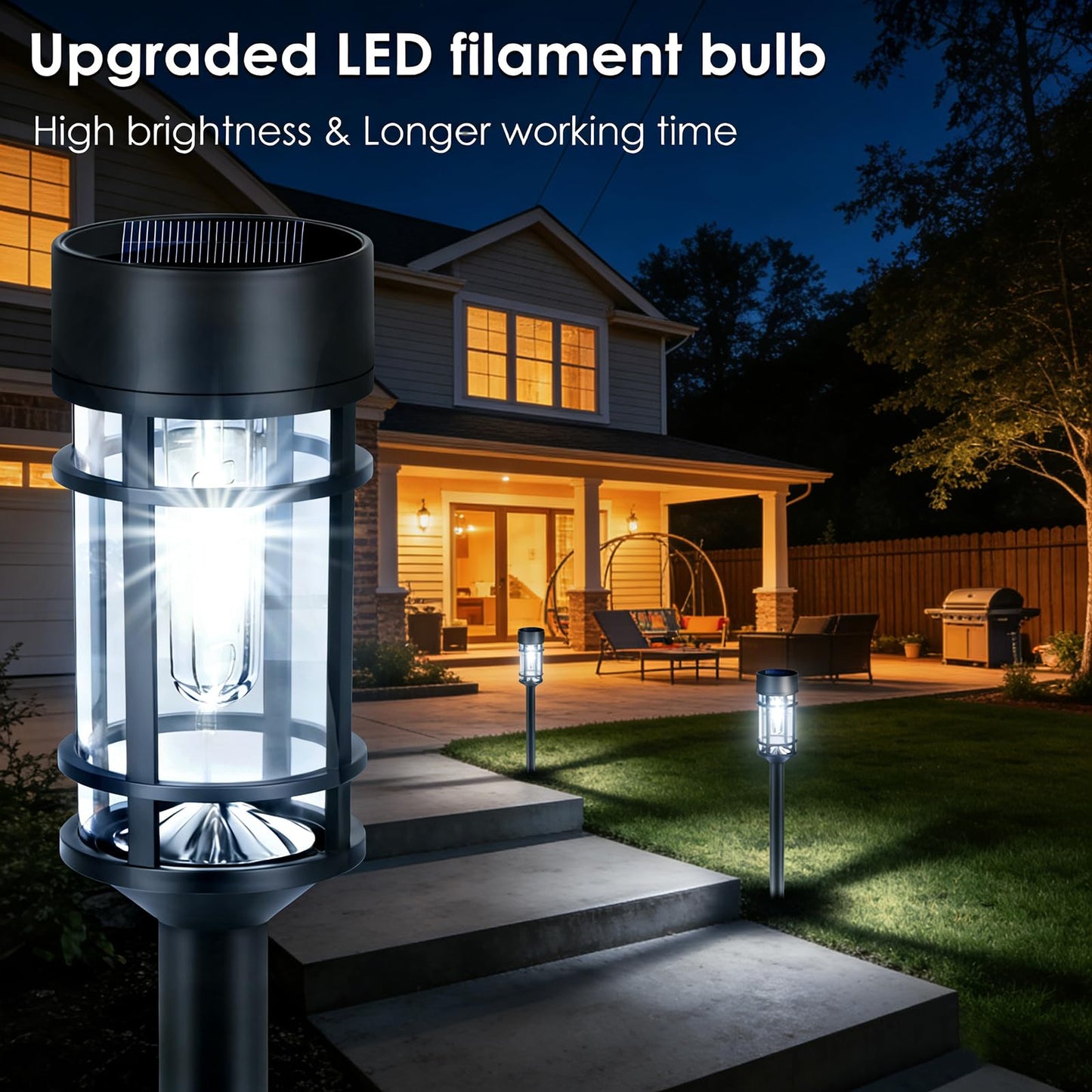 Mancra Solar Pathway Lights, 8 Pack LED Solar Lights Outdoor Waterproof, Glass Metal Garden Lighting for Yard Path Landscape Lawn Walkway Driveway