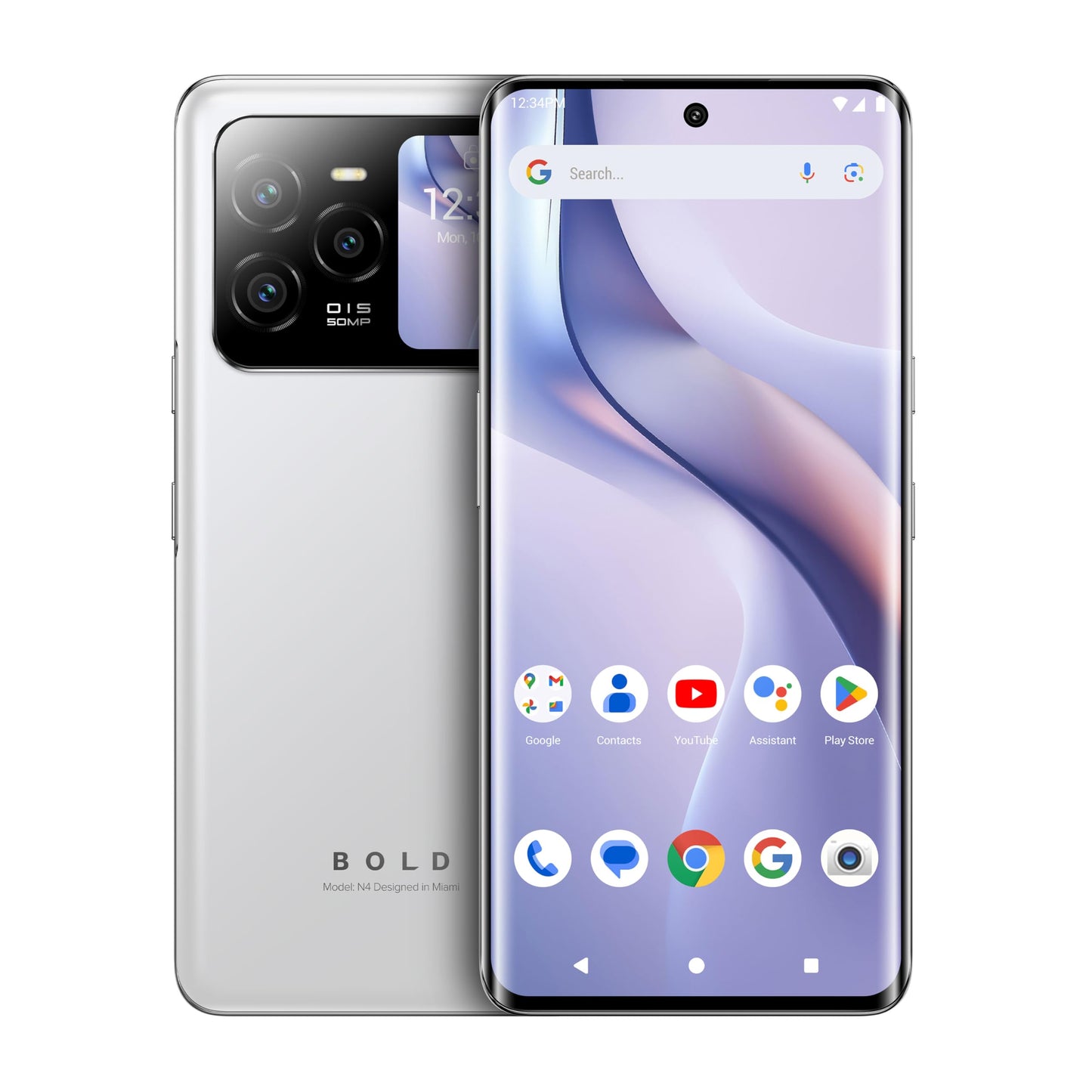 BLU Bold N4 5G | Unlocked | 6.78” Curved Display + 1.74” Rear Display | 50MP + 16MP Selfie | 512/8GB I NFC I Android 15 | US Version | US Warranty | White