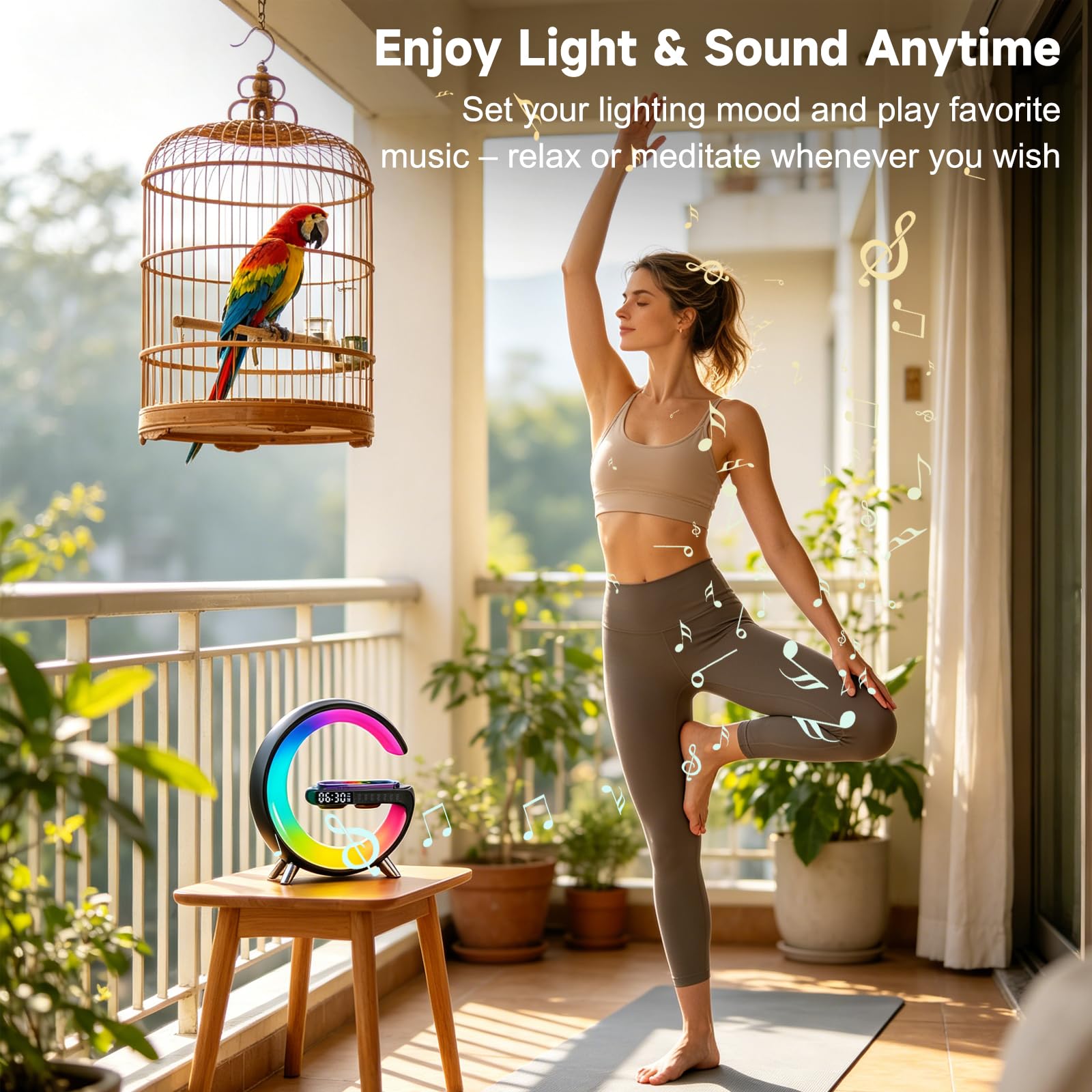 WEKEFON Smart LED Alarm Clock, Wireless Charger with Portable Small Speaker,Wireless Atmosphere Lamp,Multifunctional RGB Night Light & Charging Station,App Control