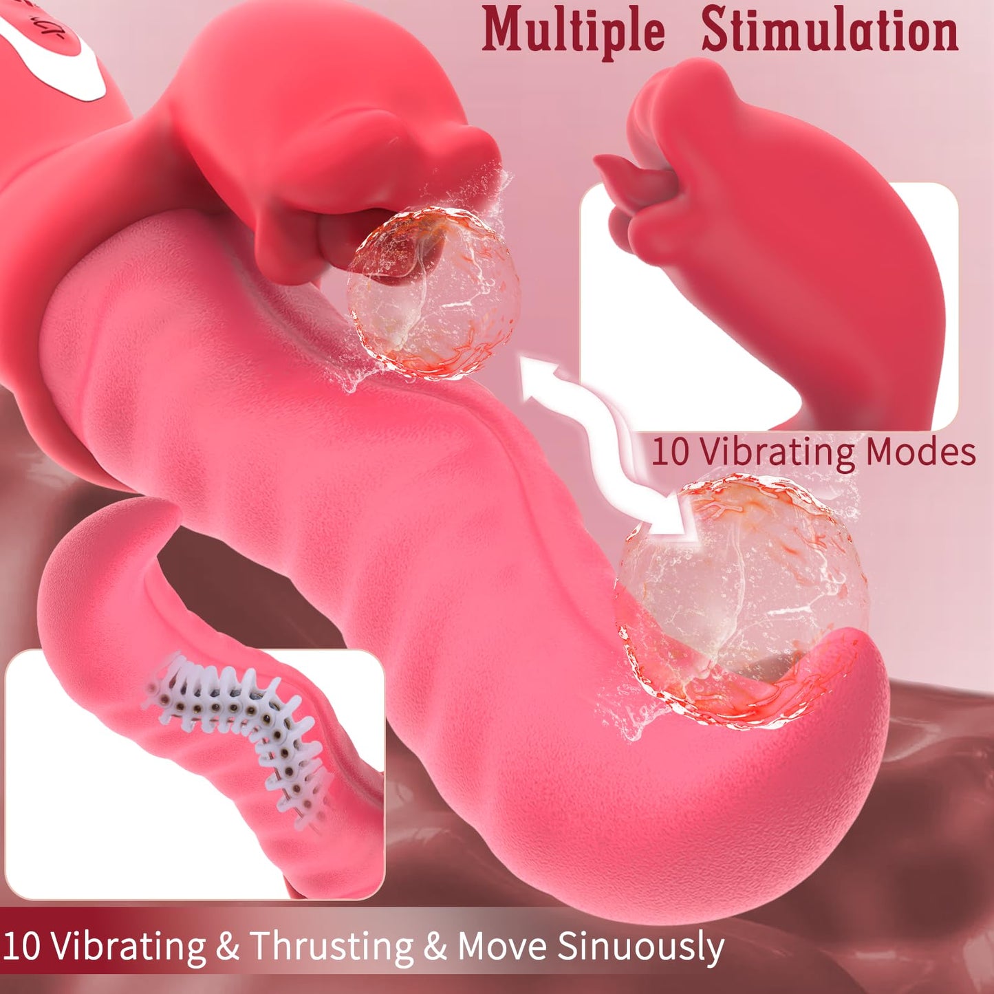 Tongue Vibrator Sex Toys for Women, Thrusting Undulating Vibrators Dildo with 10 Thrustion Wiggling & Vibration Modes, Move Sinuously G Spot Clitoral Stimulator Rose Toy for Couples Pleasure
