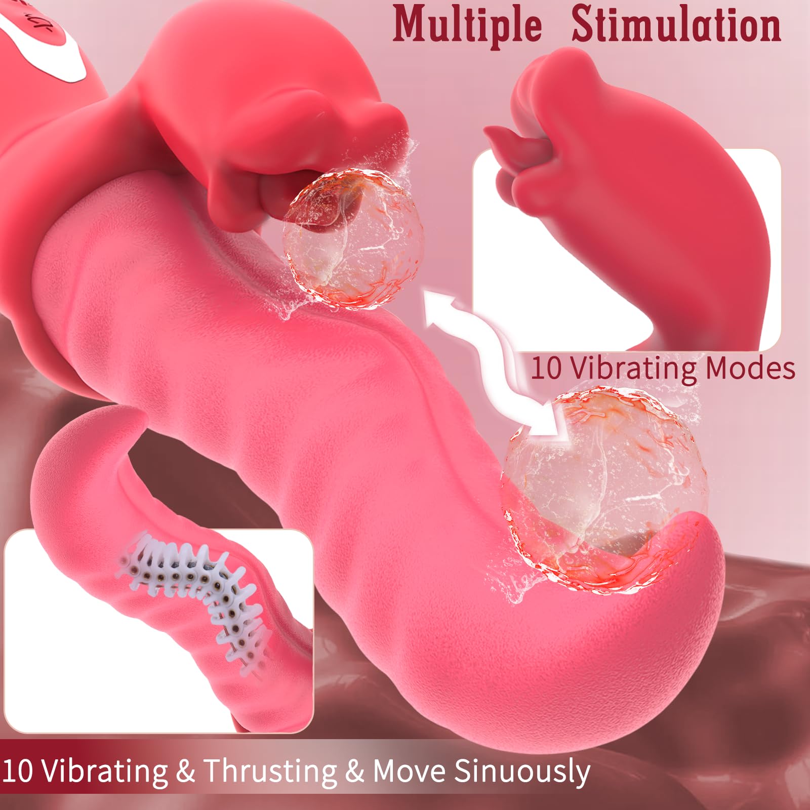 Tongue Vibrator Sex Toys for Women, Thrusting Undulating Vibrators Dildo with 10 Thrustion Wiggling & Vibration Modes, Move Sinuously G Spot Clitoral Stimulator Rose Toy for Couples Pleasure
