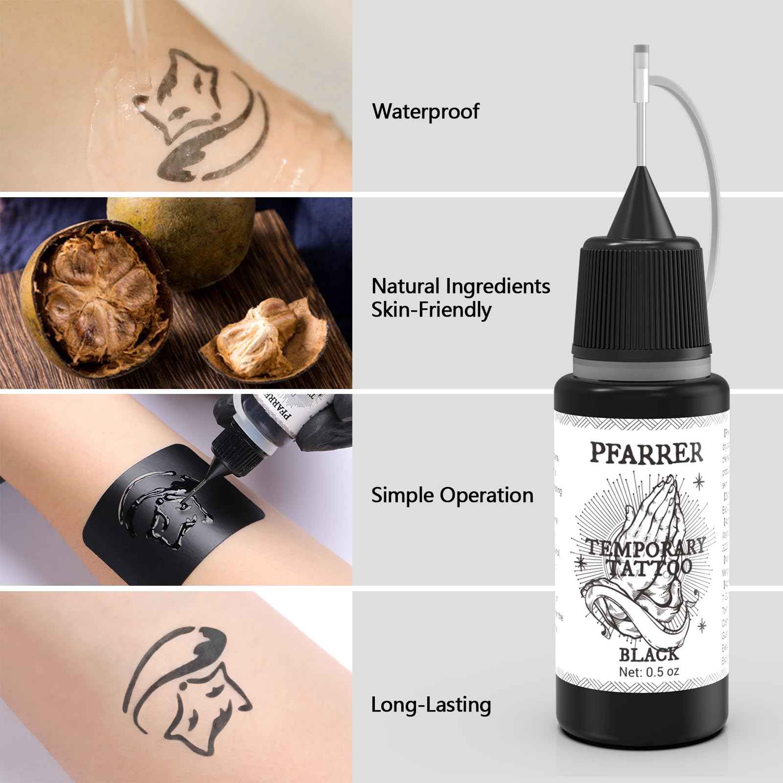 PFARRER Temporary Tattoo Kit Ink,49 Big Pcs Stencils Kit for Body Paint DIY Fake Tattoos for Kids