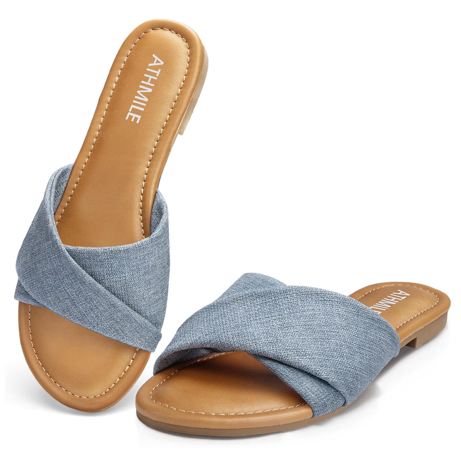 ATHMILE Sandals for Women 2026 Dressy Summer Flat Comfortable Fashion Beach Cute Ladies Slides Leather Casual Dress Women's Sandals Size 6-11