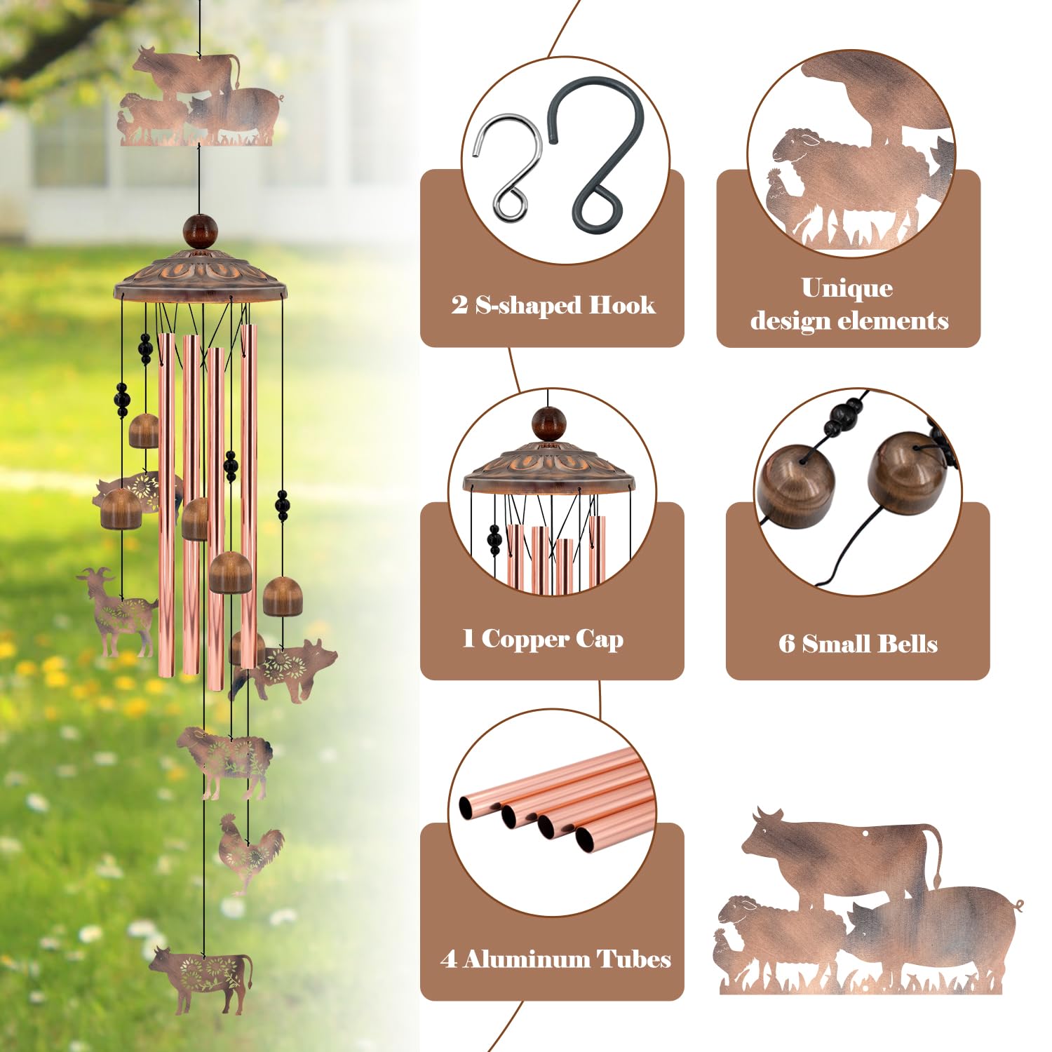 Wind Chimes for Outside, Windchimes for Garden Yard Patio Decor, Rustic Metal Wind Bell for Birthday Mother’s Day