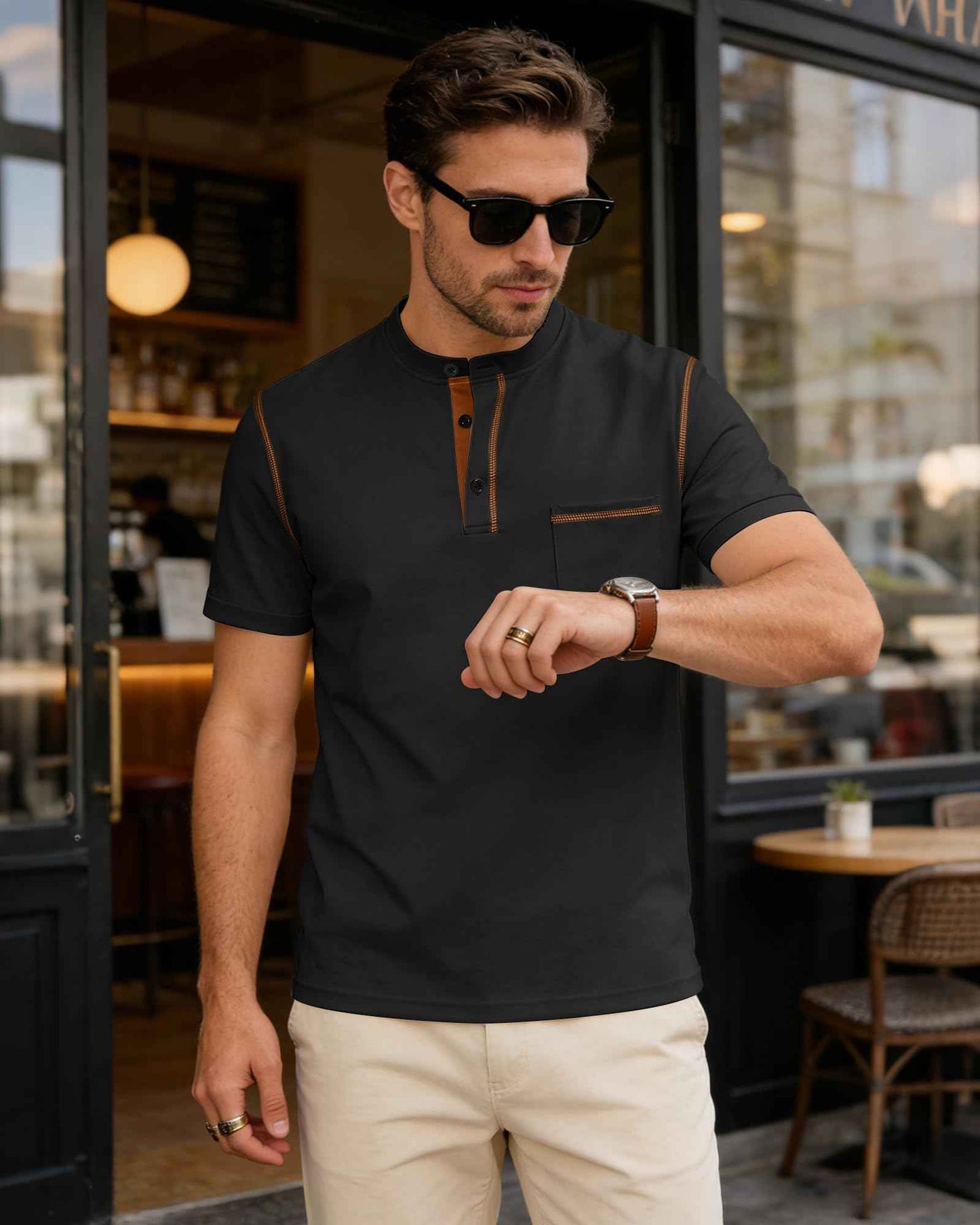 QOSOQ Men's Henley Shirt Short Sleeve T-Shirt Casual Top Pullover Summer Lightweight Tee Shirts with Button