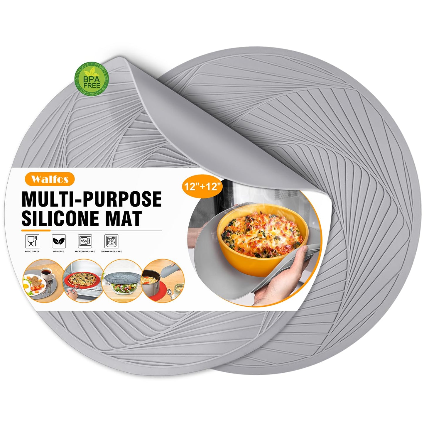 Walfos Silicone Trivets Set - Heat Resistant Pot Holder, Non-Slip & Flexible,Multi-Purpose Kitchen Table Mat, Prefect for Hot Dishes,Spoon Holder, Oven Mitt
