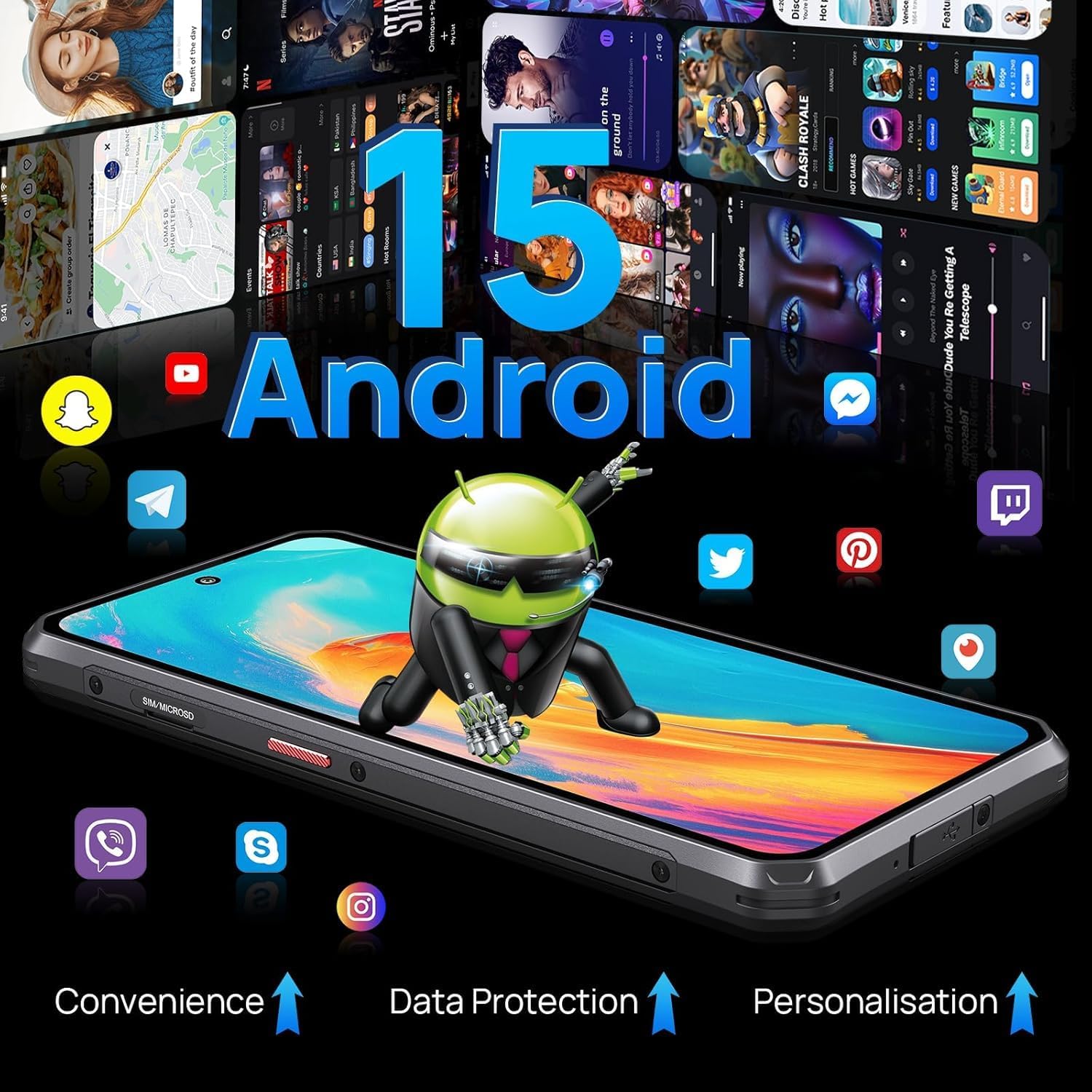 FOSSIBOT F114 Rugged Smartphone Android 15 50MP Camera Black