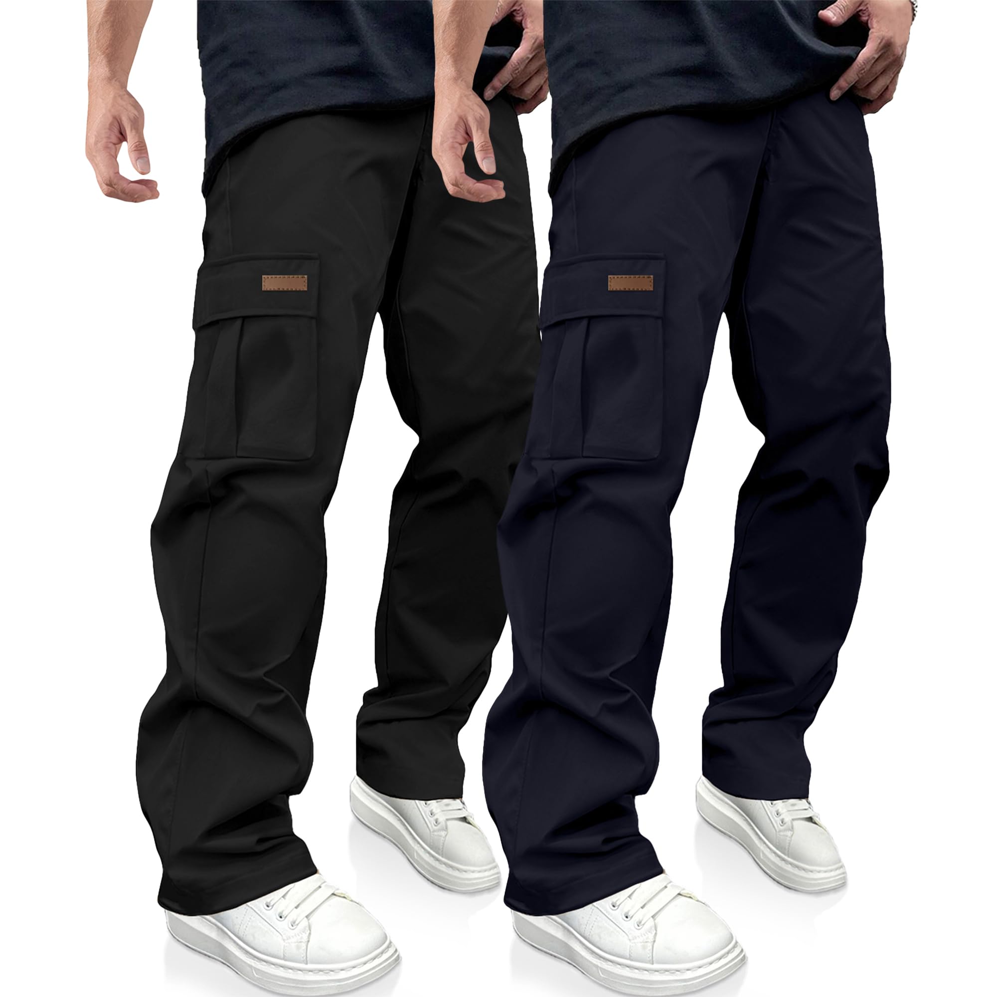 PLEPAN Men's Casual Cargo Pants Drawstring Hiking Workout Tactical Joggers Sweatpants for Men with Pockets