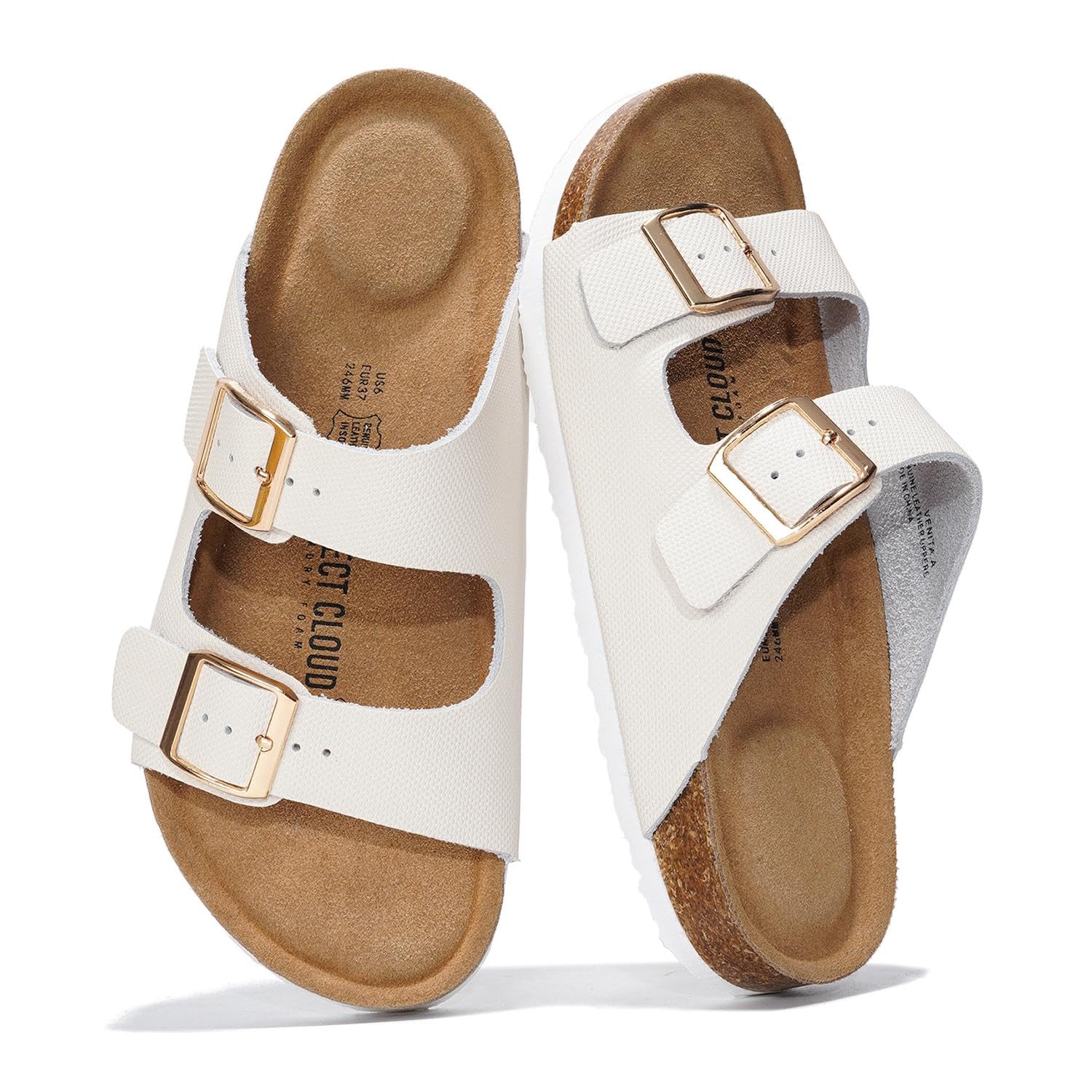 Project Cloud 100% Genuine Leather Flat Sandals For Women 2026 Cork Footbed Womens Sandals with Memory Foam and arch support Vacation Essentials Slides for Women Footwear (Venita)