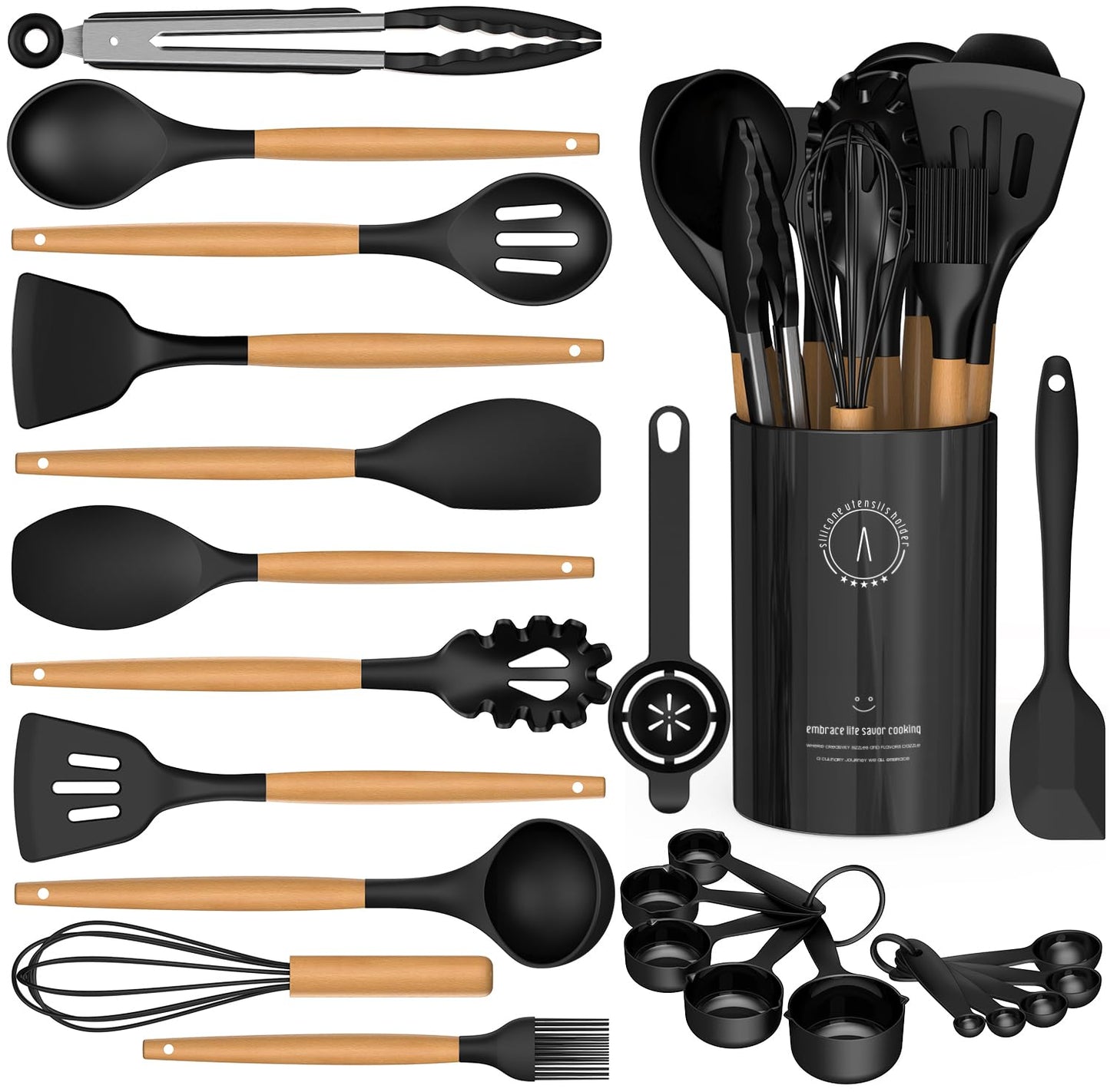 Dishwasher Safe Large Silicone Cooking Utensils Set - Heat Resistant Silicone Kitchen Utensils for Cooking, Spatula Sets, Kitchen Utensil Gadgets for Non-Stick Cookware, BPA FREE (Grey)