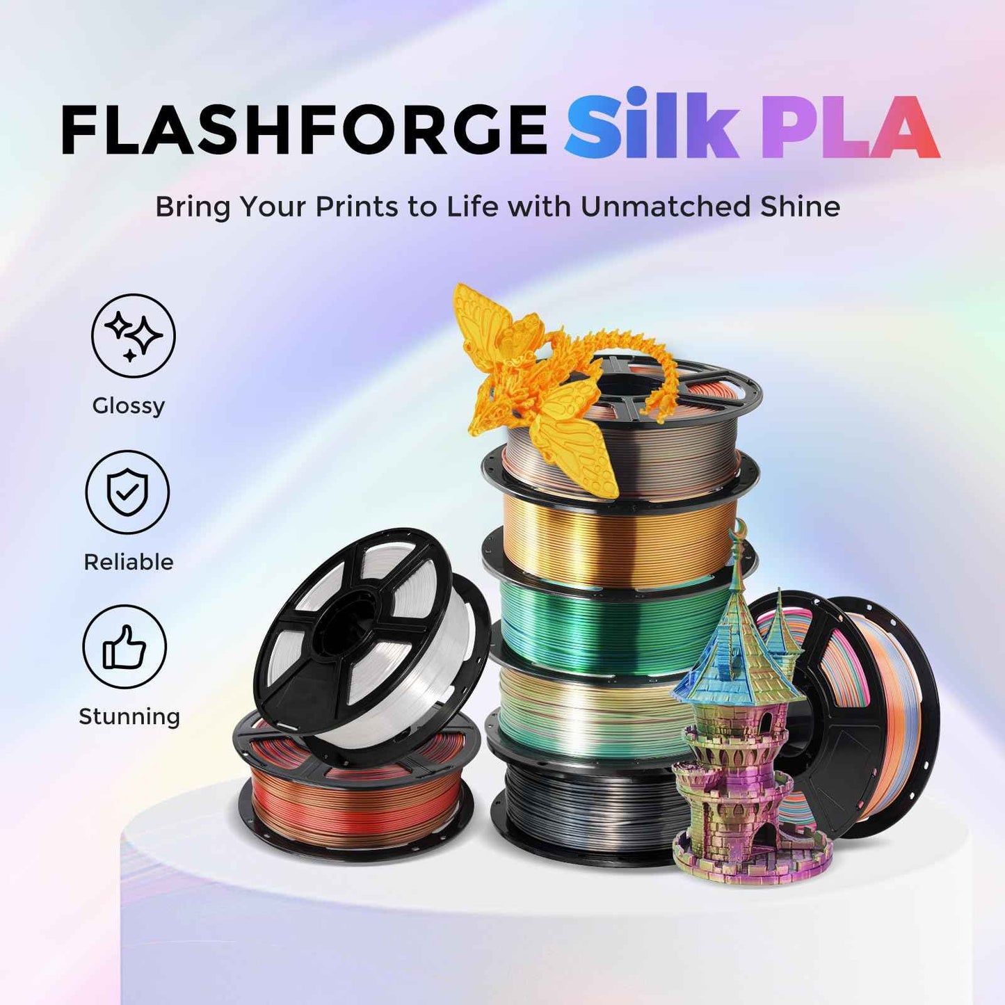 FLASHFORGE Silk PLA Filament 1.75mm, 3D Printer Filament 1kg (2.2lbs) Spool, Smooth and Silky Texture 3D Printing Filament, Dimensional Accuracy +/- 0.02mm