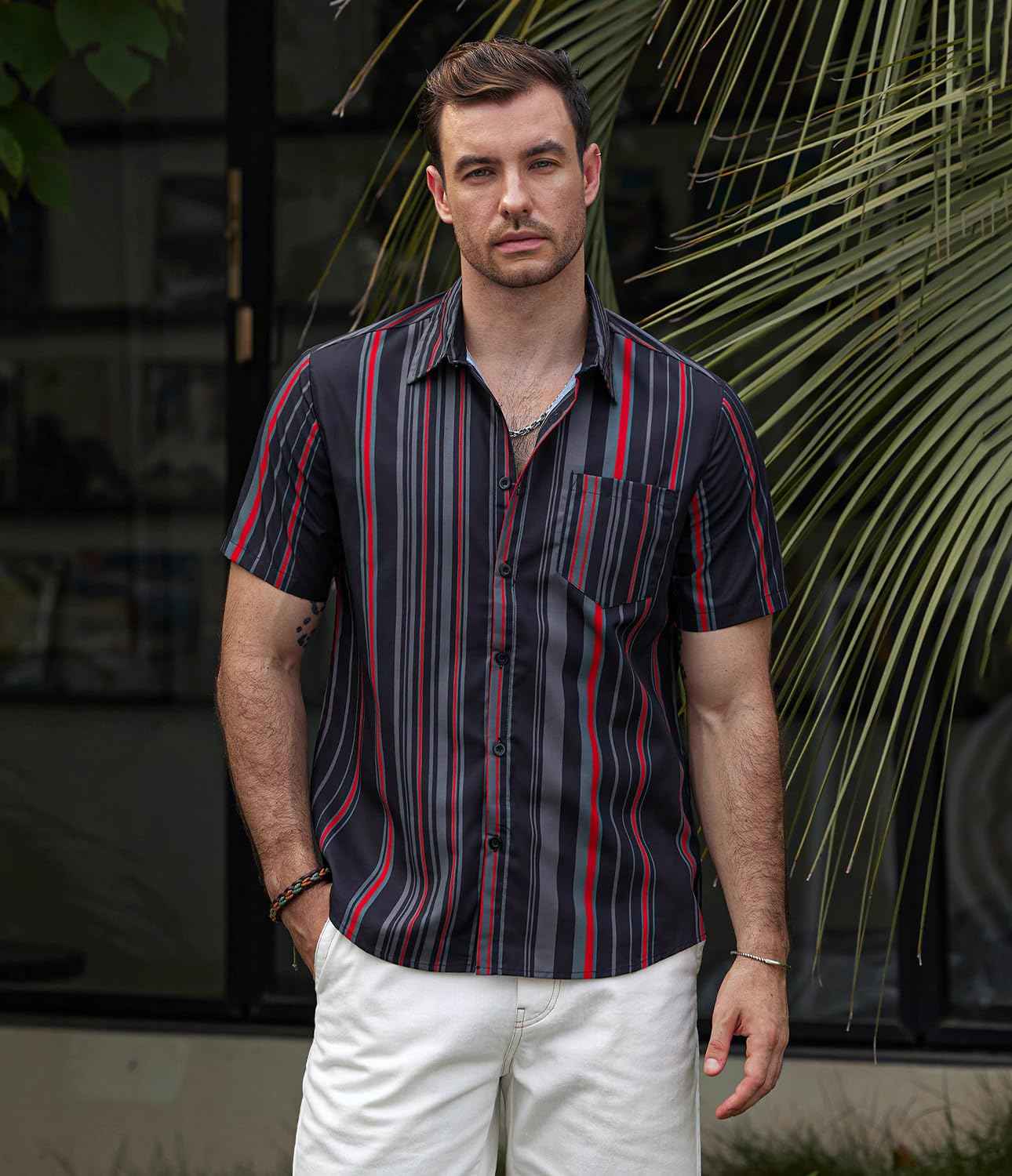 VATPAVE Mens Striped Summer Shirts Casual Button Down Short Sleeve Beach Stylish Untucked Hawaiian Shirts