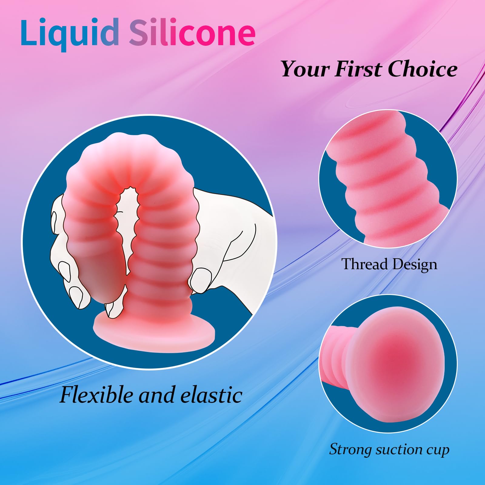 Pink Fantasy Anal Plug,Premium Liquid Silicone Colorful Glowing Penis Toy for Vaginal and Anal Sex,Equipped with Strong Suction Cups for Women Men Couples.